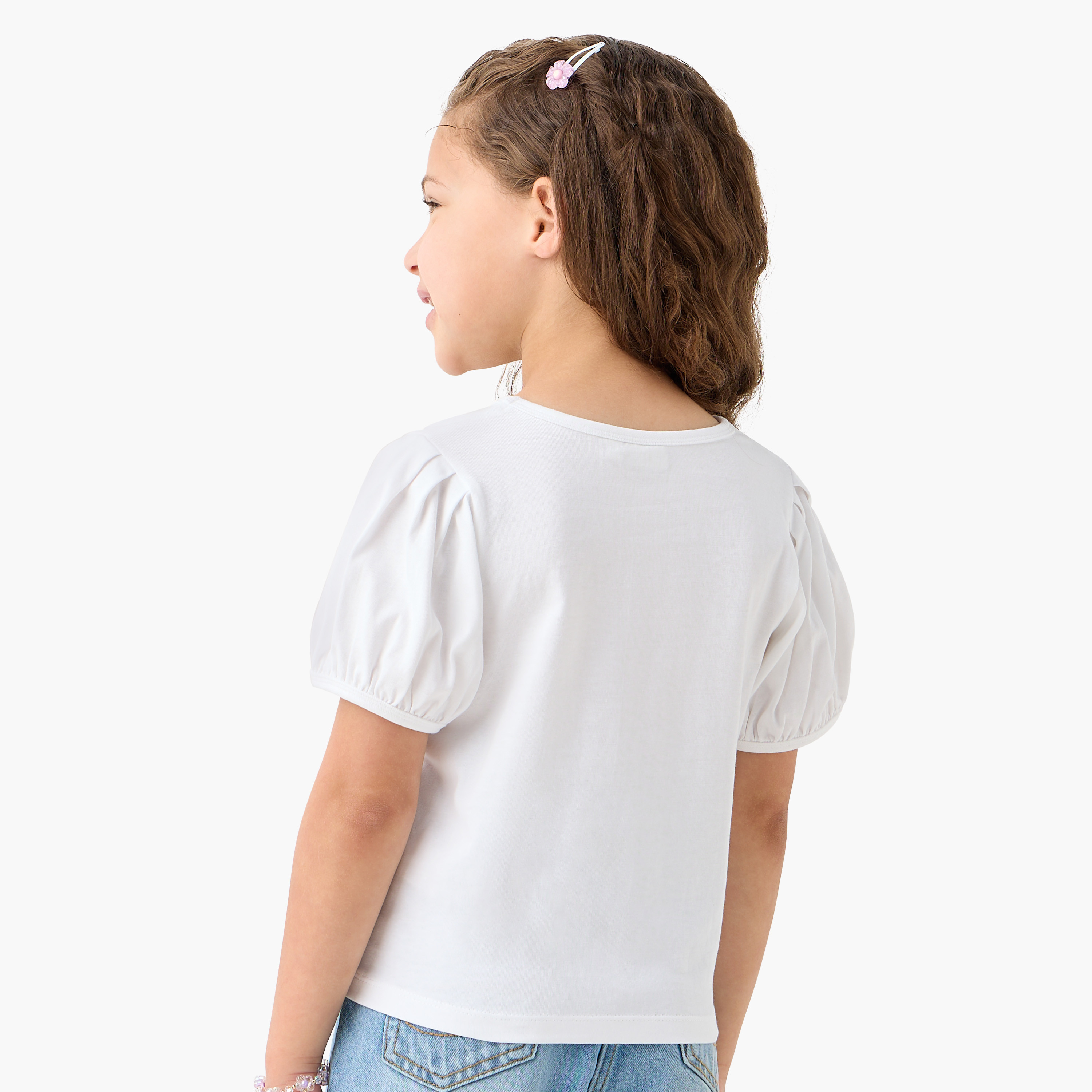 Lee Cooper Graphic Print Crew Neck T-shirt with Cap Sleeves-girls-clothing-tshirts-image-3