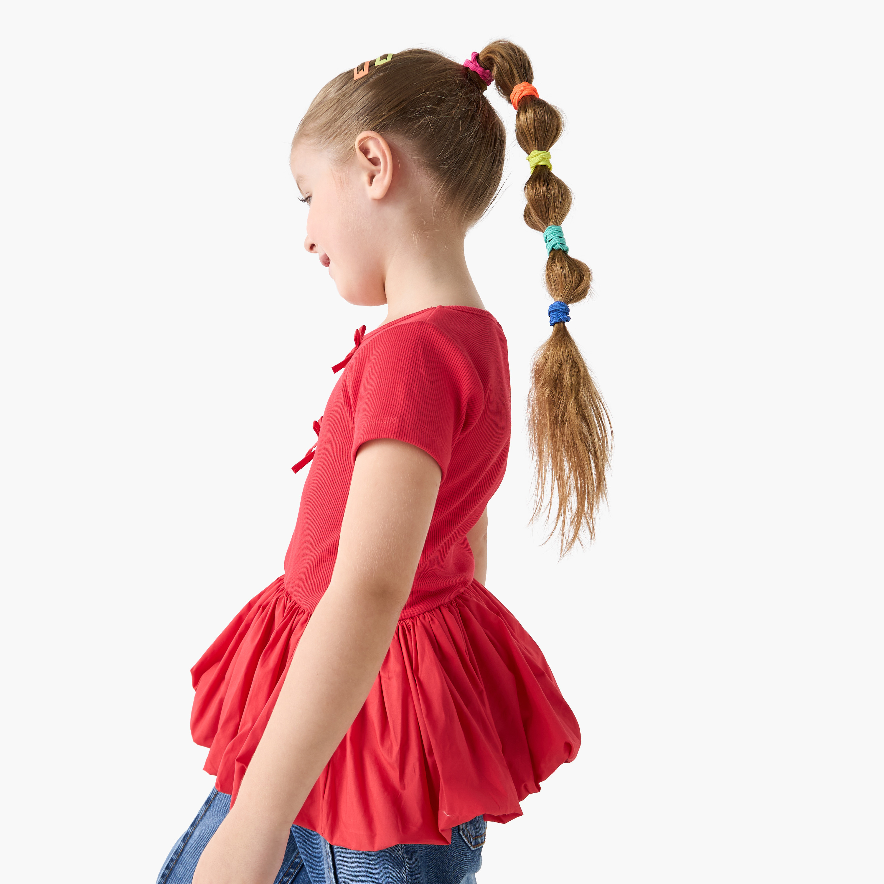 بلوزة بيبلوم بفيونكة وأكمام قصيرة من لي كوبر-girls-clothing-tshirts-image-5