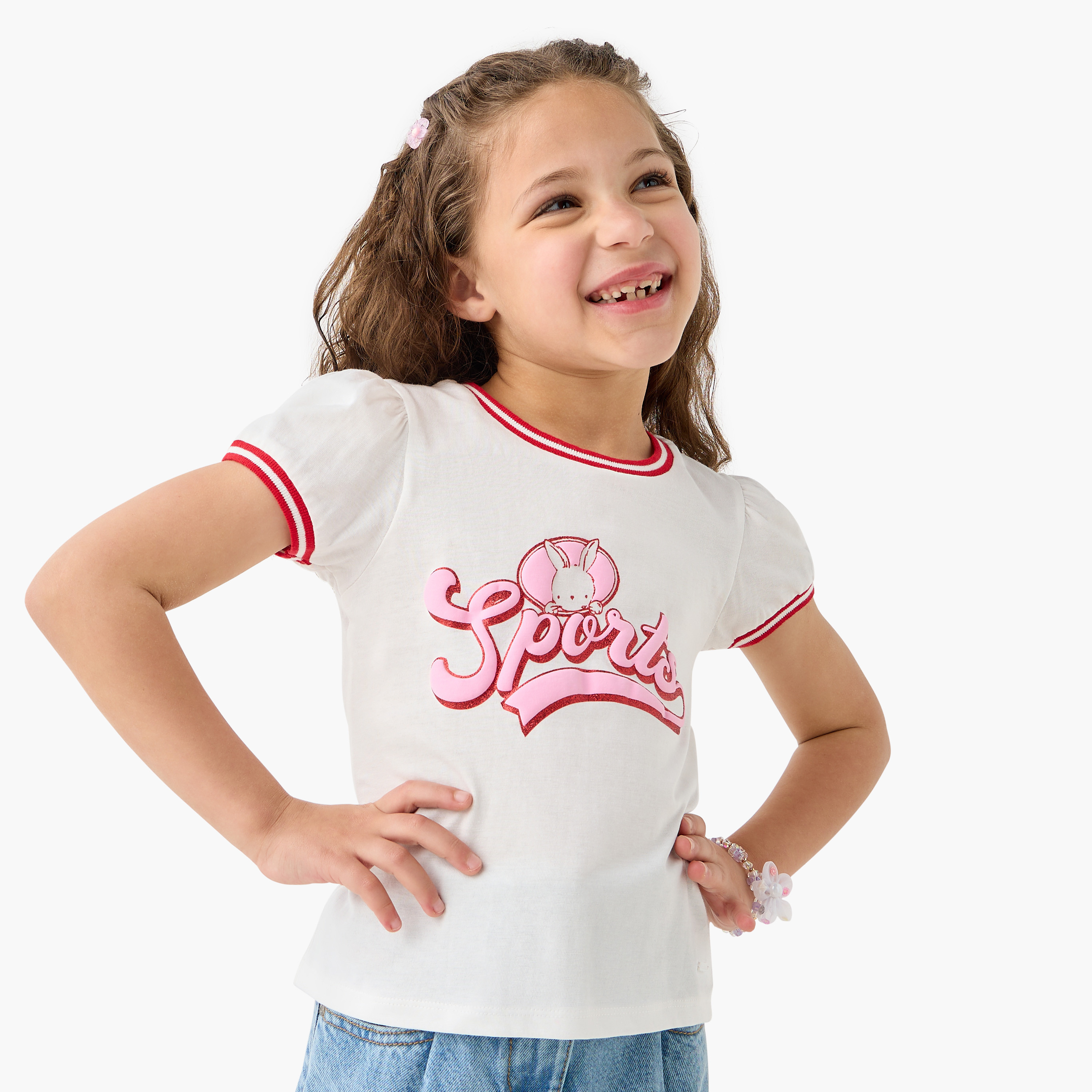 Lee Cooper Graphic Print Crew Neck T-shirt with Short Sleeves-girls-clothing-tshirts-image-1