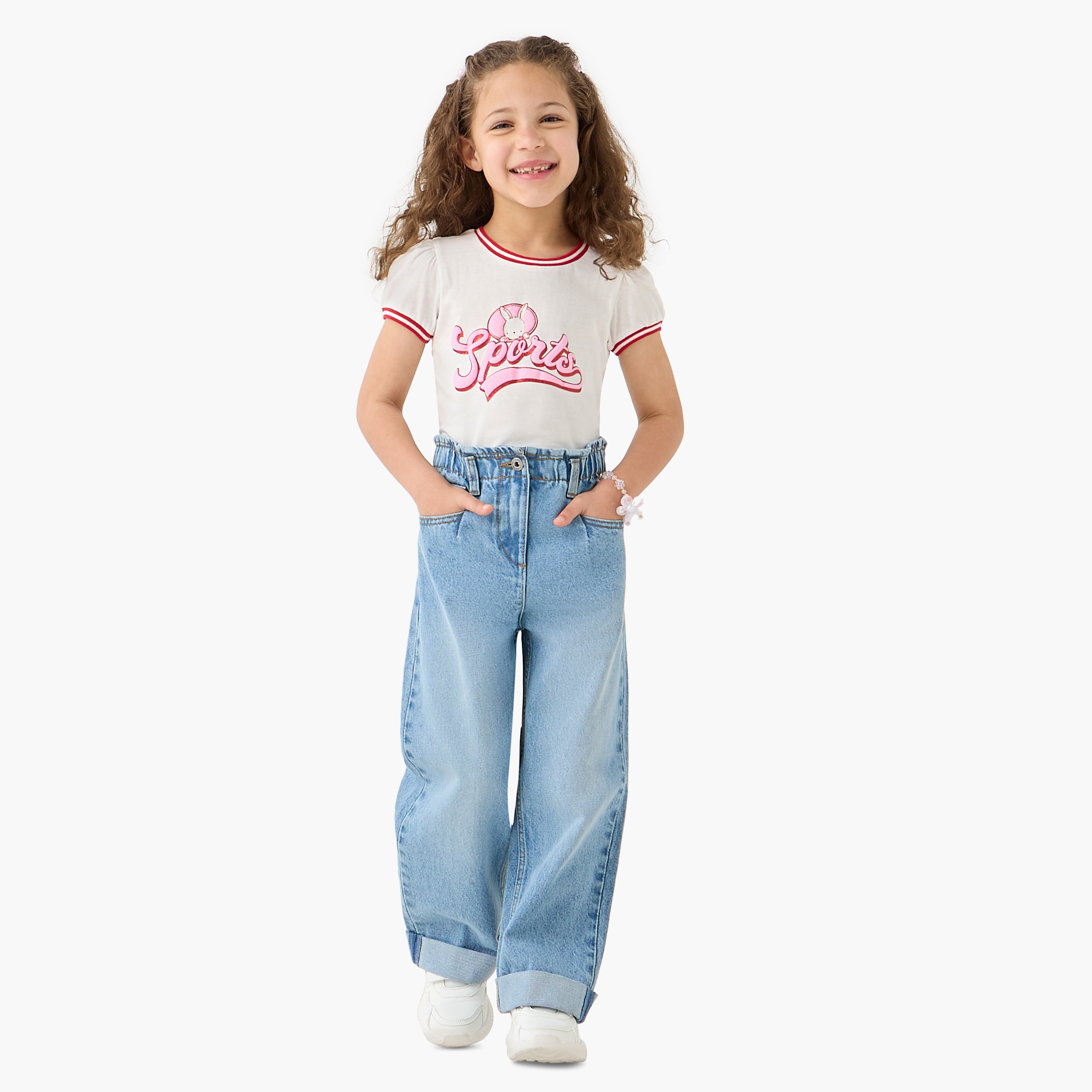 Lee Cooper Graphic Print Crew Neck T-shirt with Short Sleeves-girls-clothing-tshirts-image-2