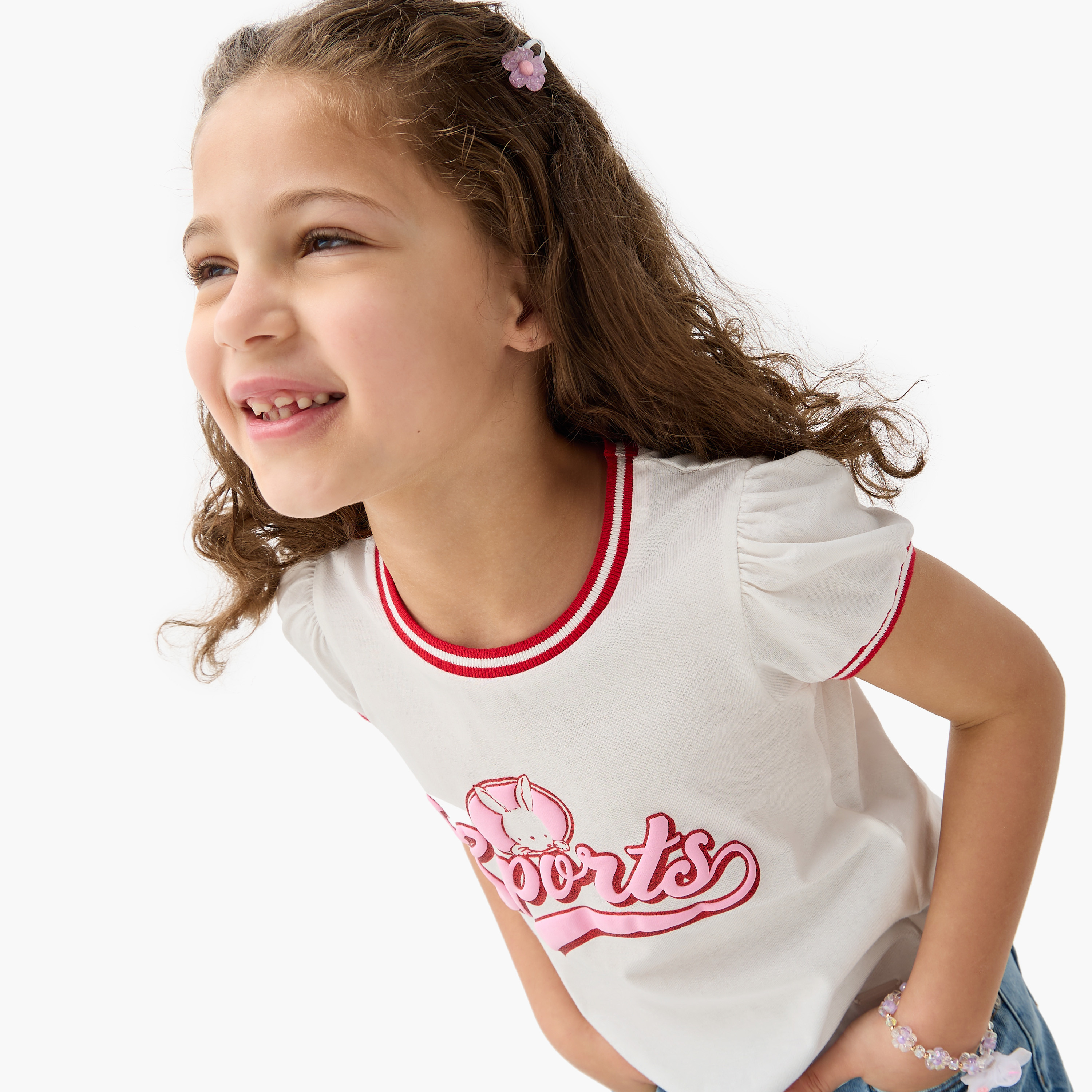 Lee Cooper Graphic Print Crew Neck T-shirt with Short Sleeves-girls-clothing-tshirts-image-4