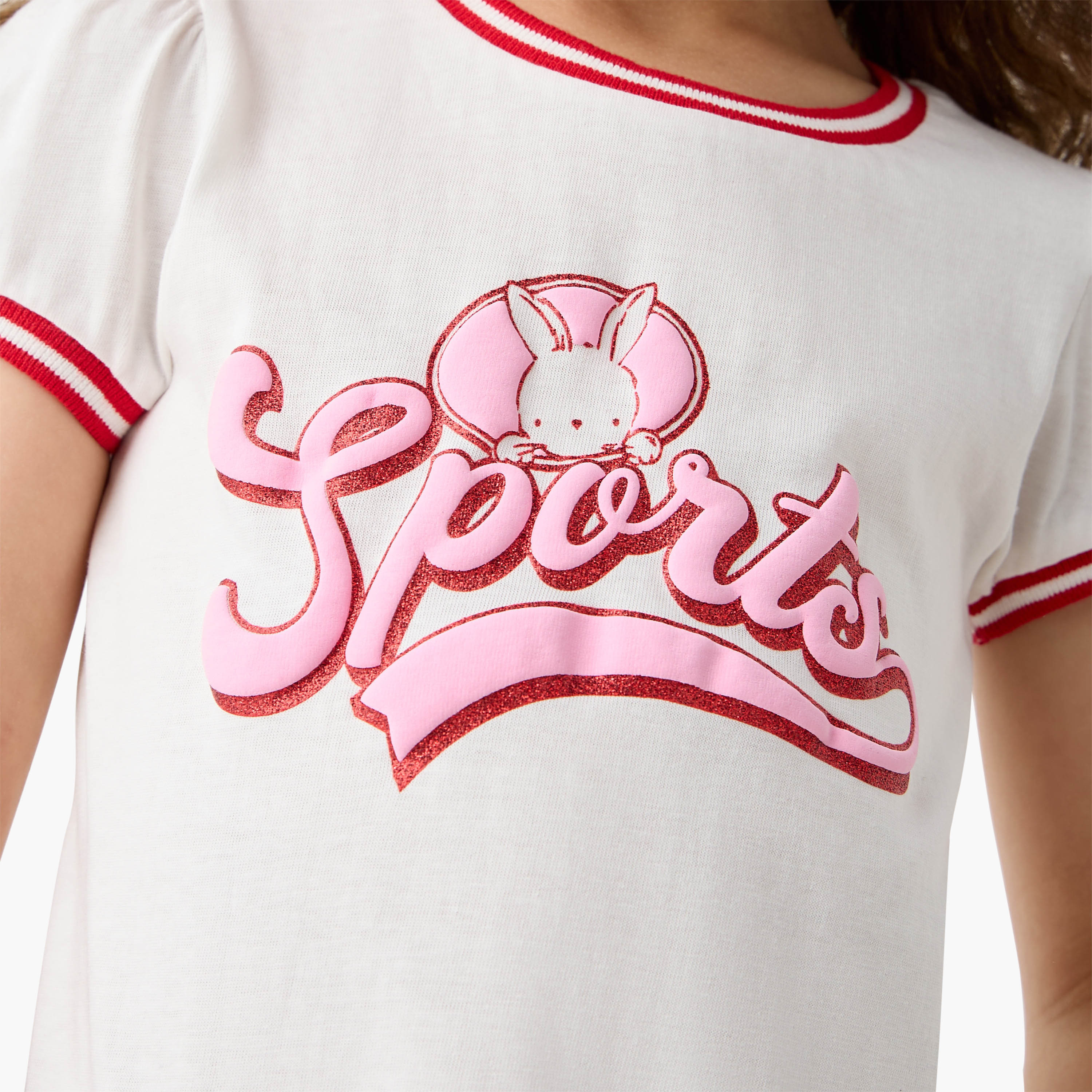 Lee Cooper Graphic Print Crew Neck T-shirt with Short Sleeves-girls-clothing-tshirts-image-5