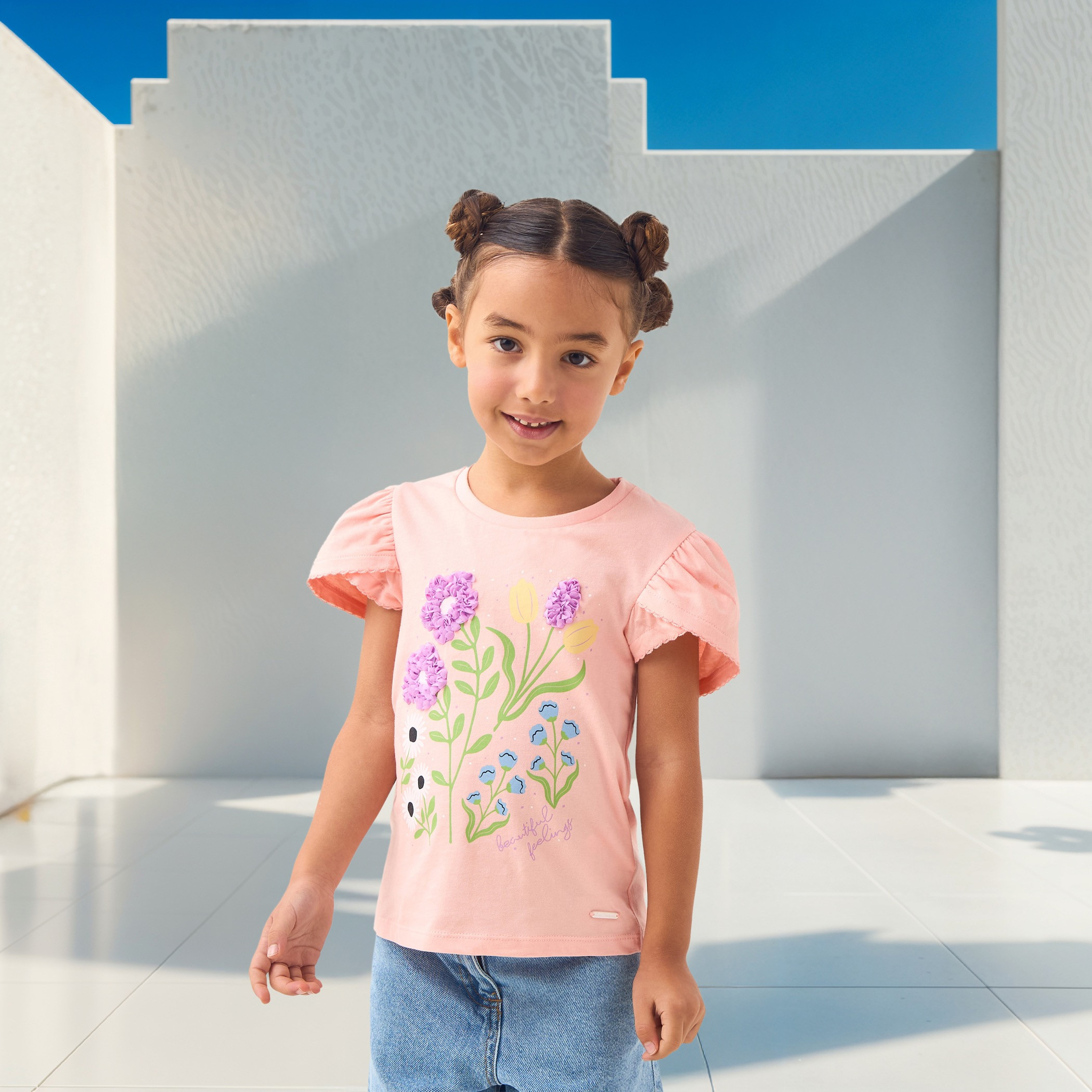 Lee Cooper Flower Applique T-shirt with Short Sleeves-girls-clothing-tshirts-image-1