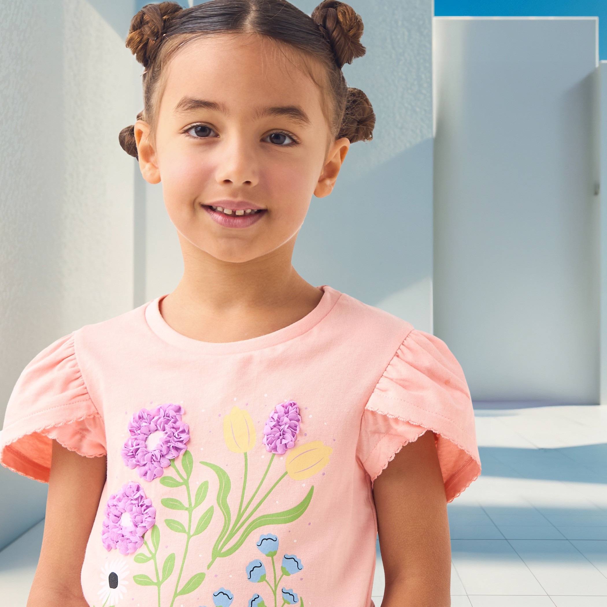 Lee Cooper Flower Applique T-shirt with Short Sleeves-girls-clothing-tshirts-image-4