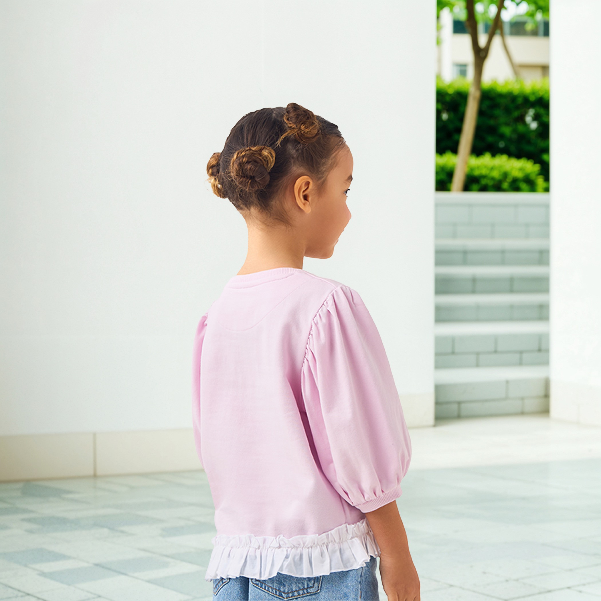 Lee Cooper Flower Applique T-shirt with 3/4 Sleeves and Ruffle Detail-girls-clothing-tshirts-image-3