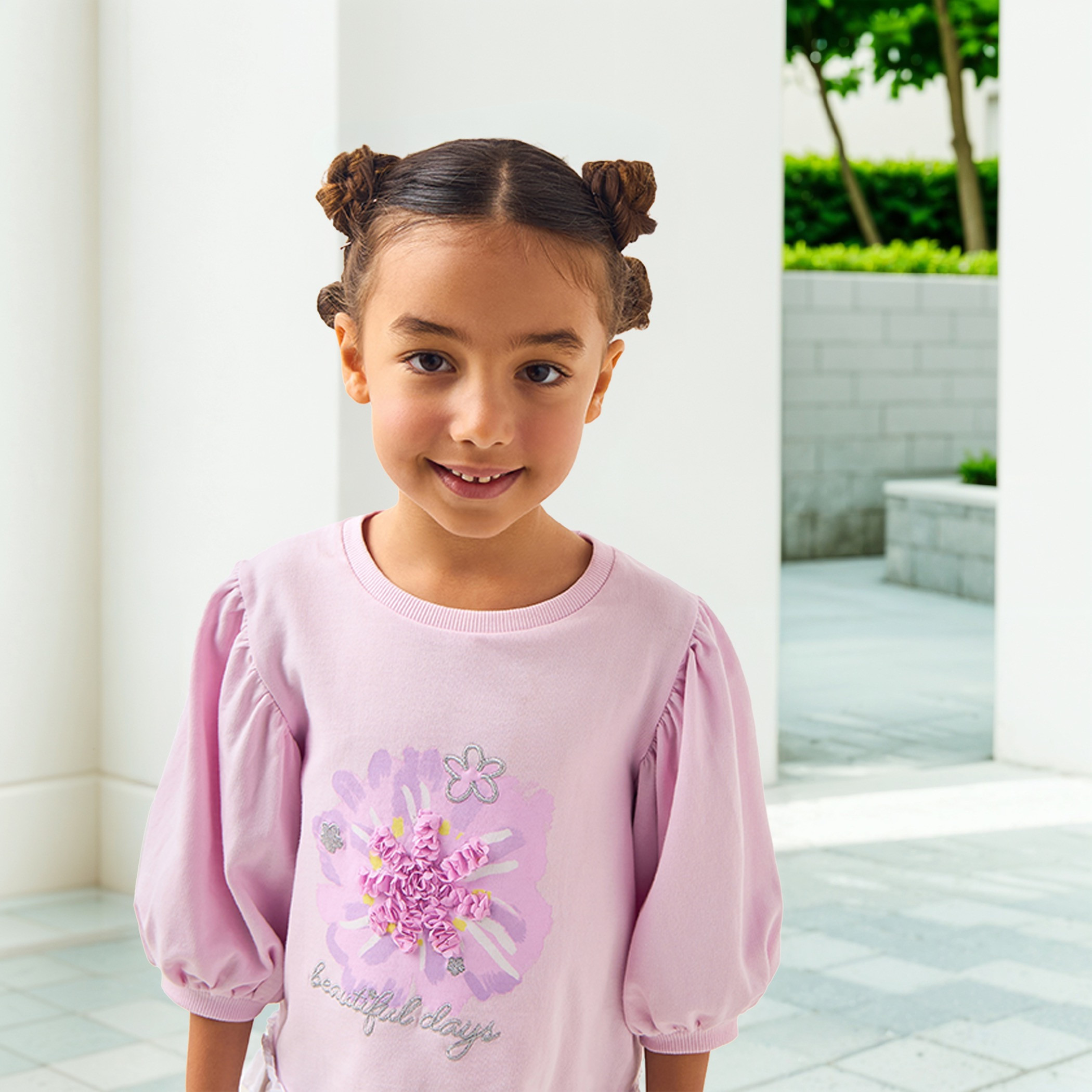 Lee Cooper Flower Applique T-shirt with 3/4 Sleeves and Ruffle Detail-girls-clothing-tshirts-image-4