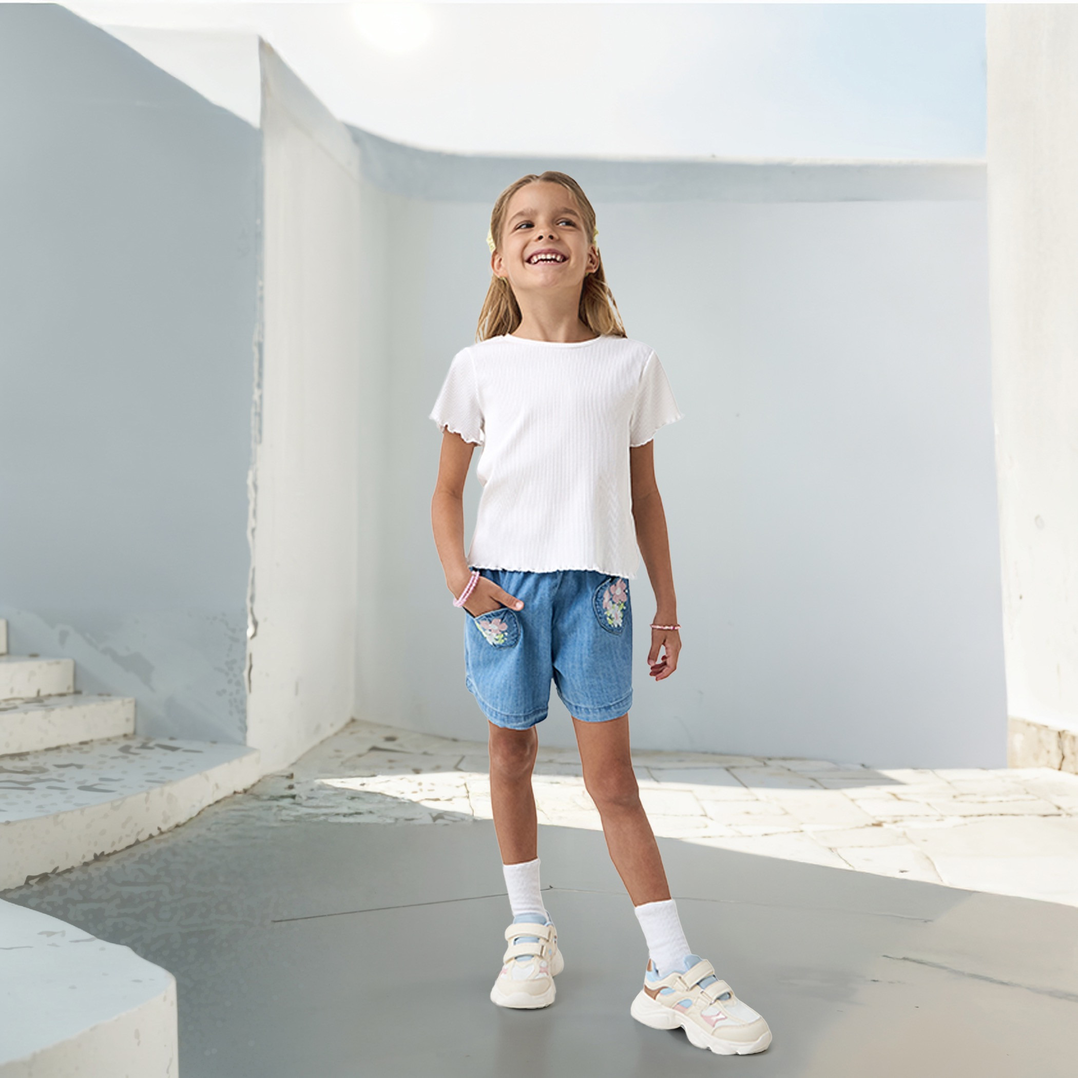 Lee Cooper Embroidered Denim Shorts with Elasticated Waistband-girls-clothing-bottoms-shorts-image-2