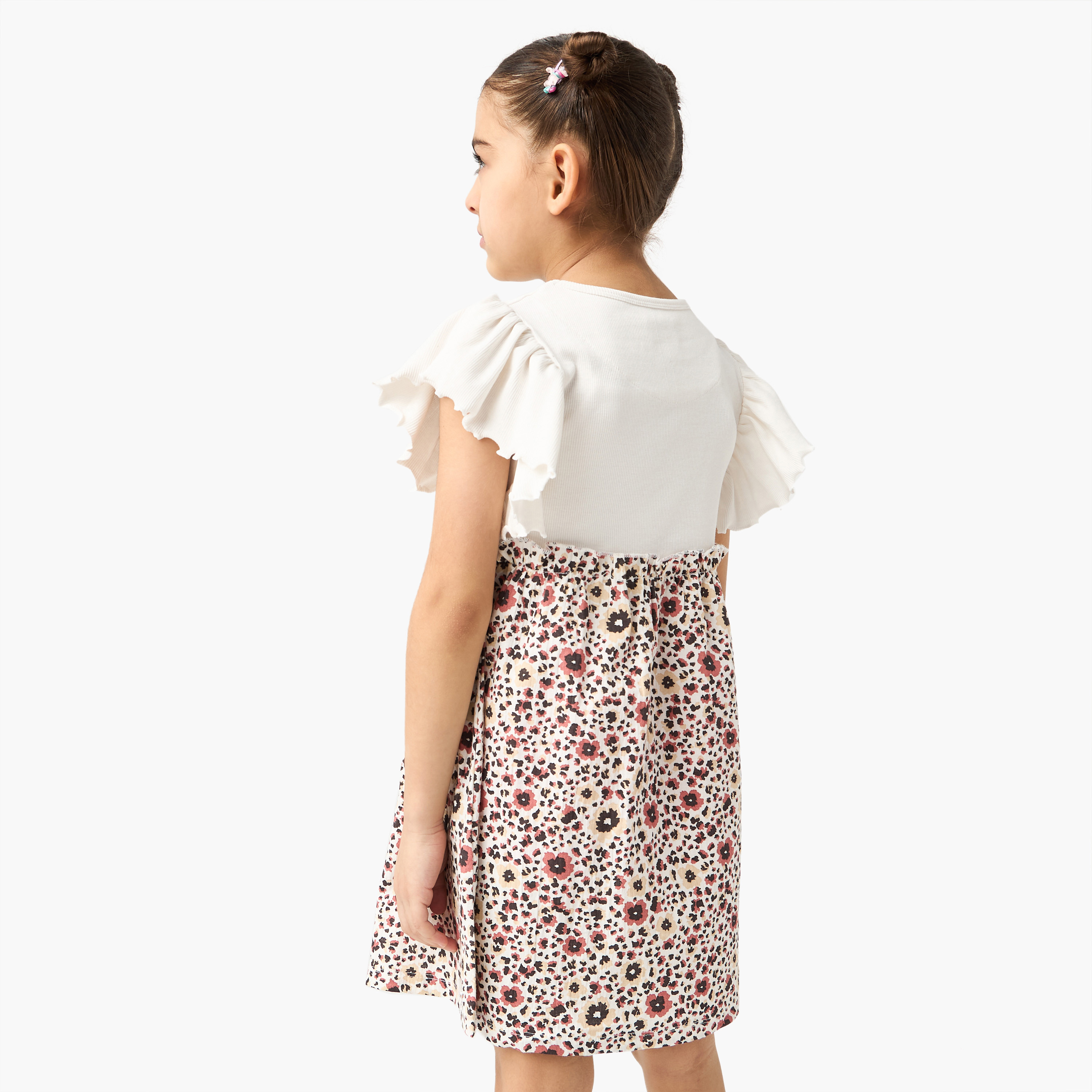 Lee Cooper Floral Print Round Neck Dress with Ruffled Sleeves-girls-clothing-dressesandjumpsuits-image-3