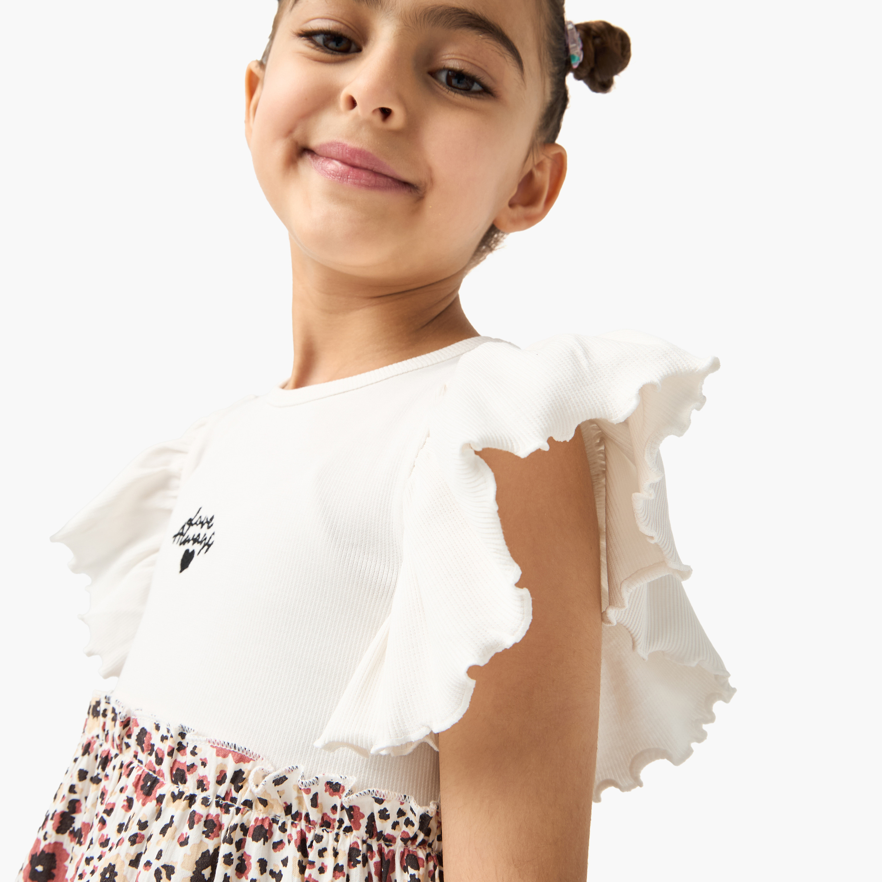 Lee Cooper Floral Print Round Neck Dress with Ruffled Sleeves-girls-clothing-dressesandjumpsuits-image-4