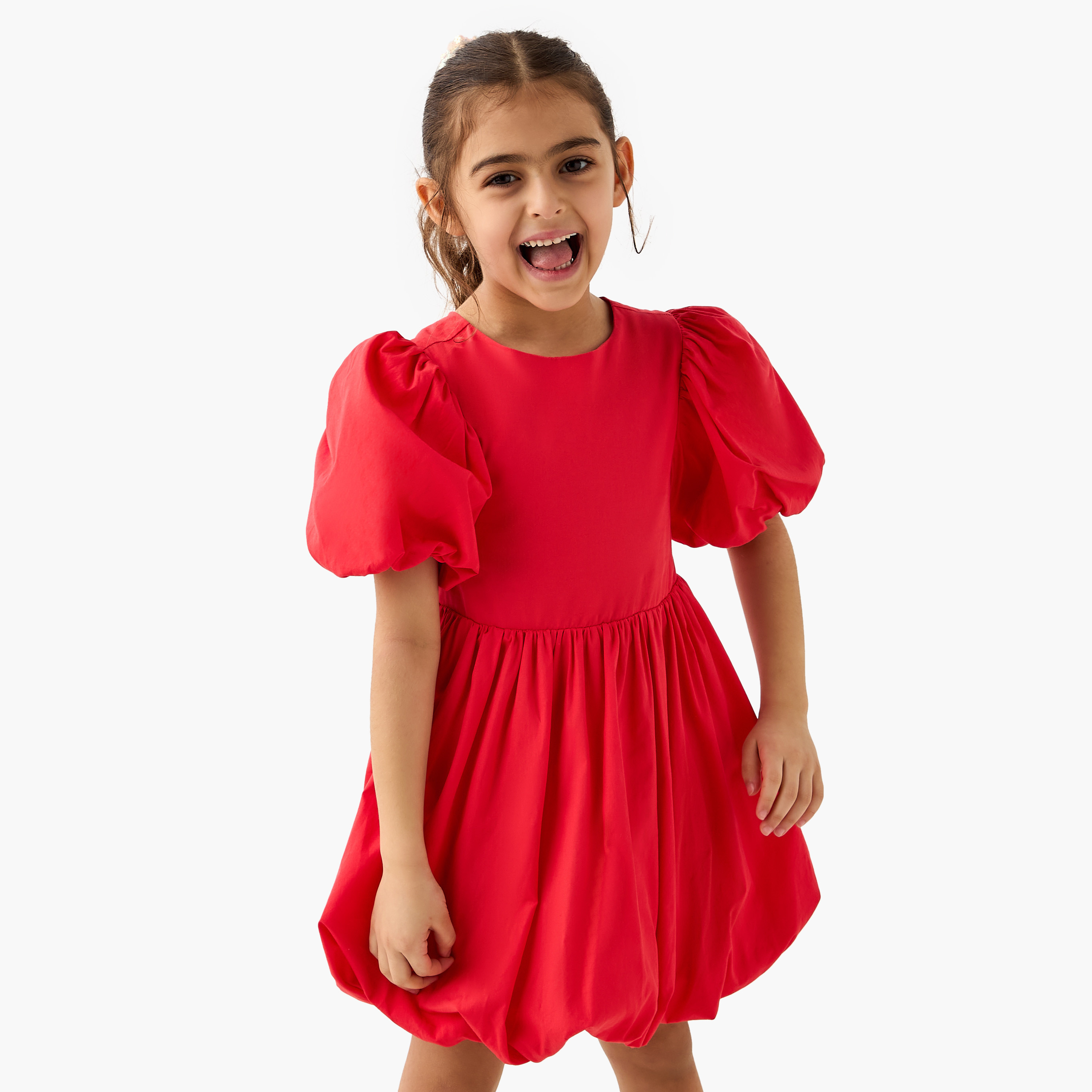 فستان بالون سادة بأكمام قصيرة من لي كوبر-girls-clothing-dressesandjumpsuits-image-1