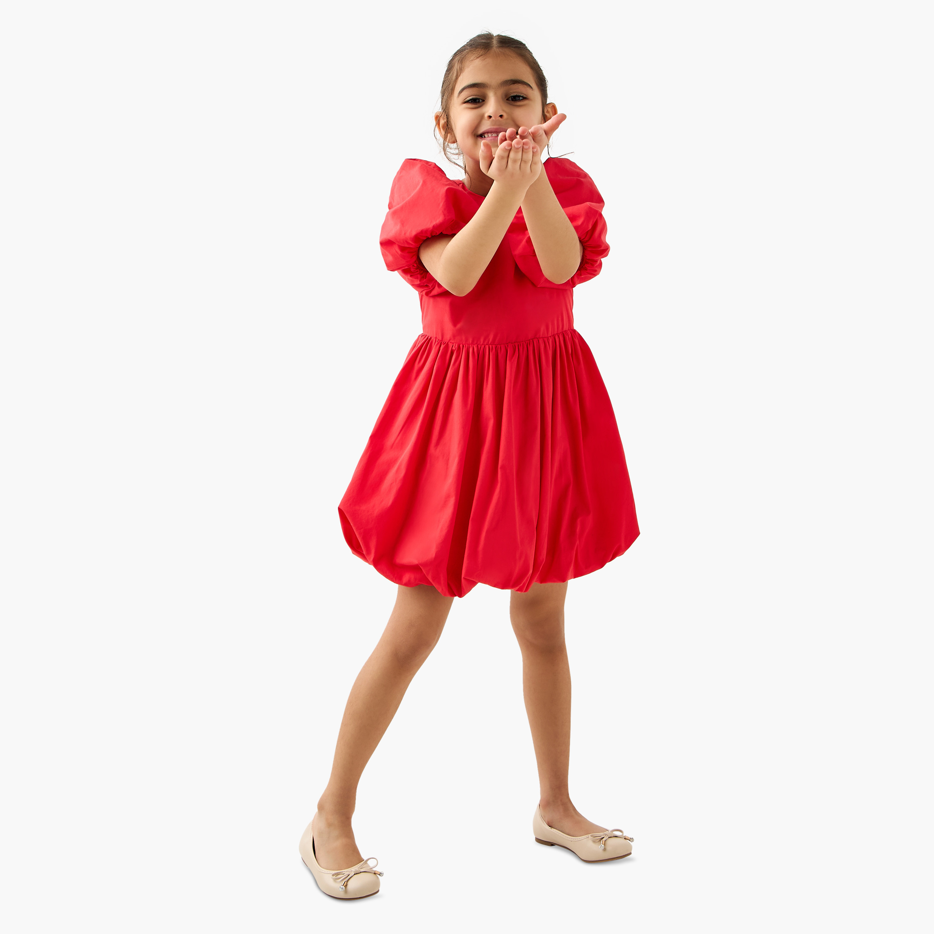 فستان بالون سادة بأكمام قصيرة من لي كوبر-girls-clothing-dressesandjumpsuits-image-2