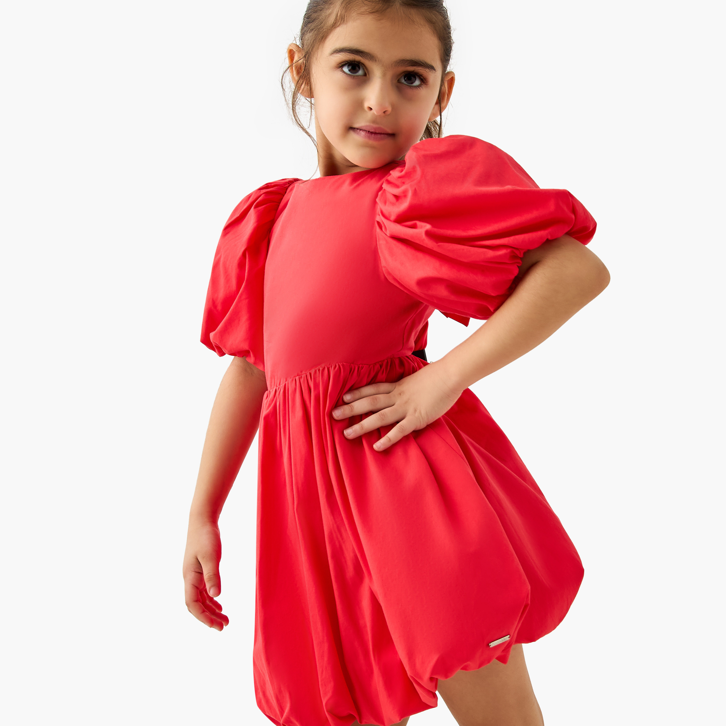 فستان بالون سادة بأكمام قصيرة من لي كوبر-girls-clothing-dressesandjumpsuits-image-4