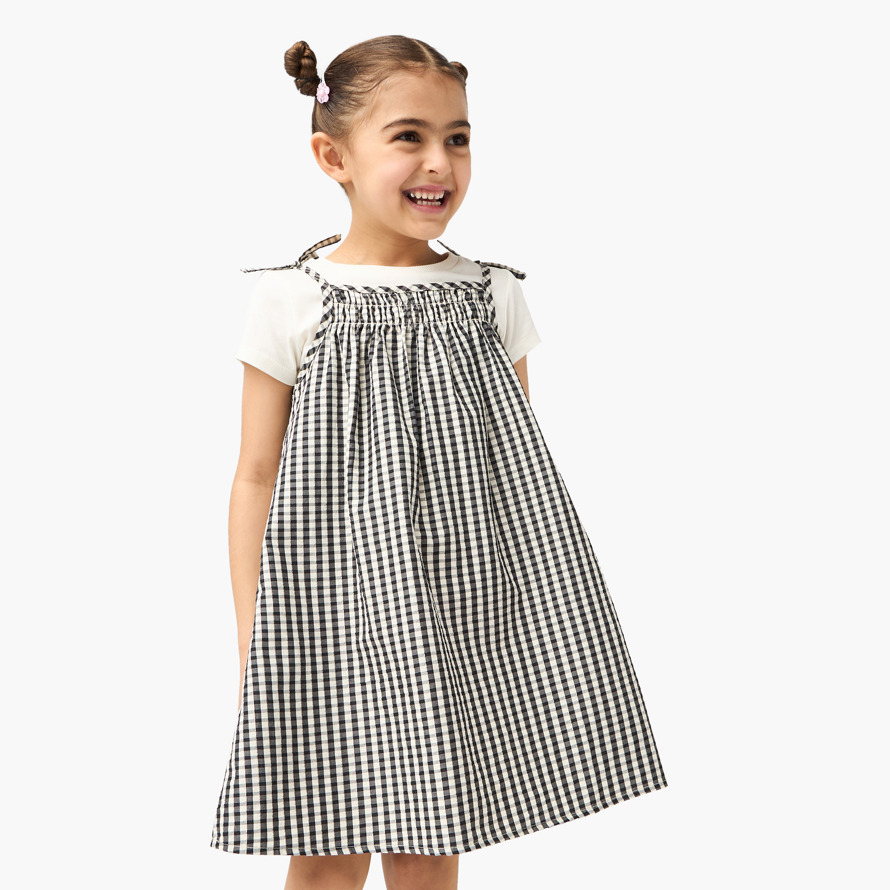 Lee Cooper Checked Pinafore and T-shirt Set-girls-clothing-dressesandjumpsuits-image-1