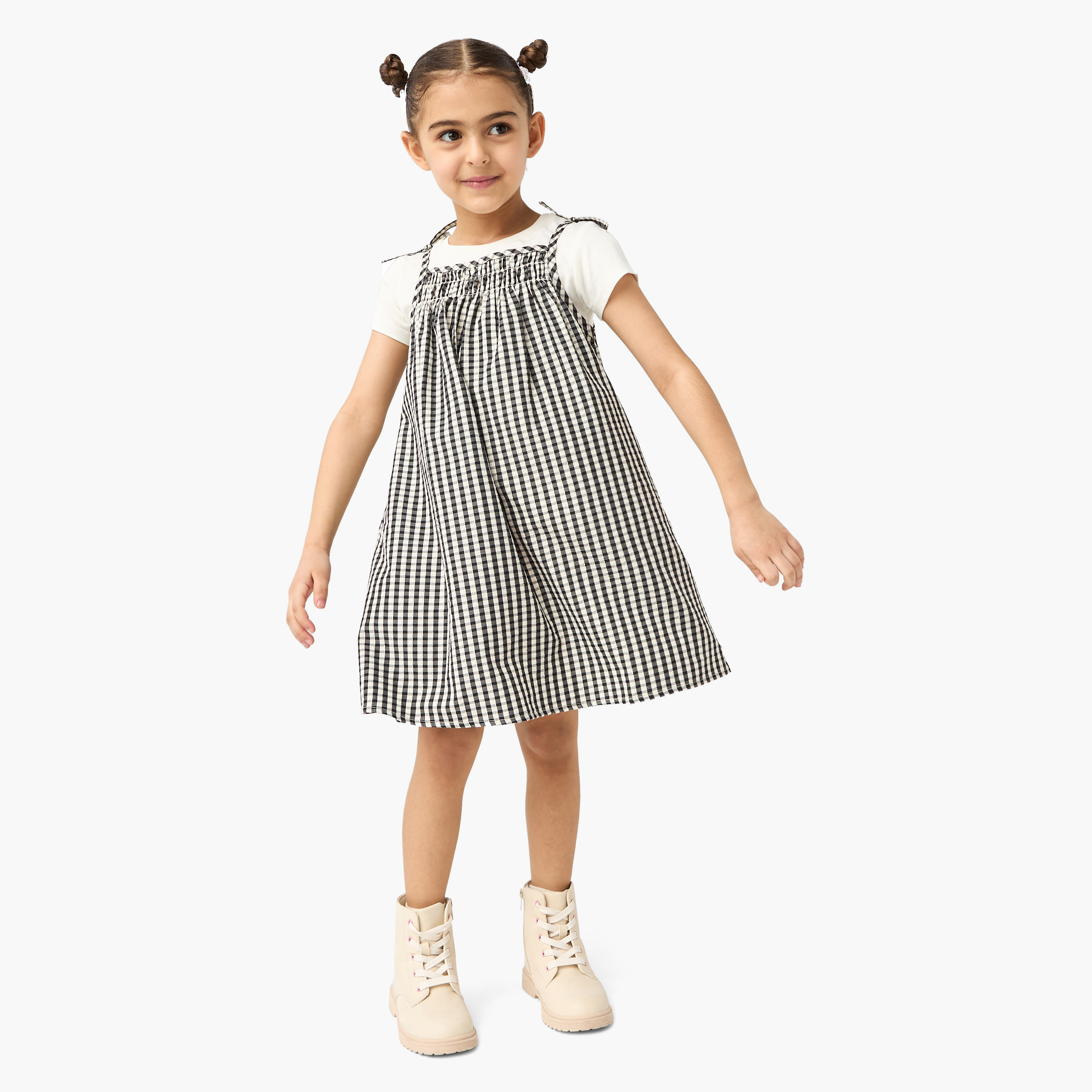Lee Cooper Checked Pinafore and T-shirt Set-girls-clothing-dressesandjumpsuits-image-2