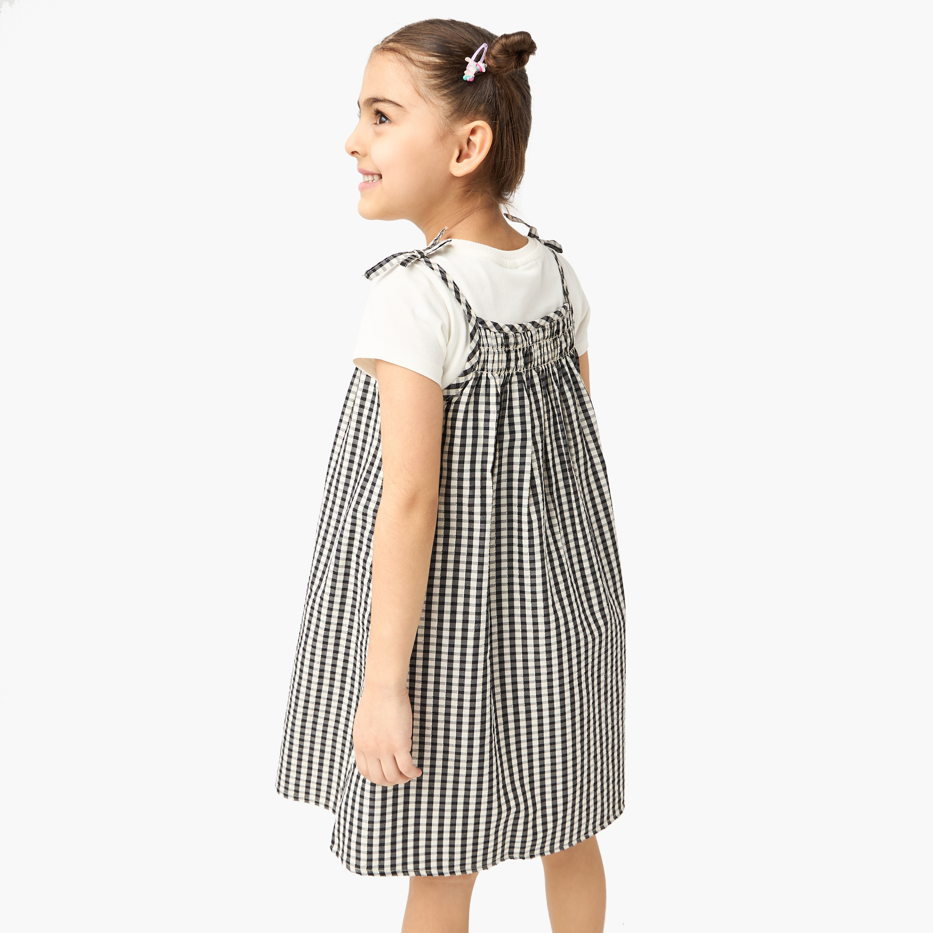 Lee Cooper Checked Pinafore and T-shirt Set-girls-clothing-dressesandjumpsuits-image-3