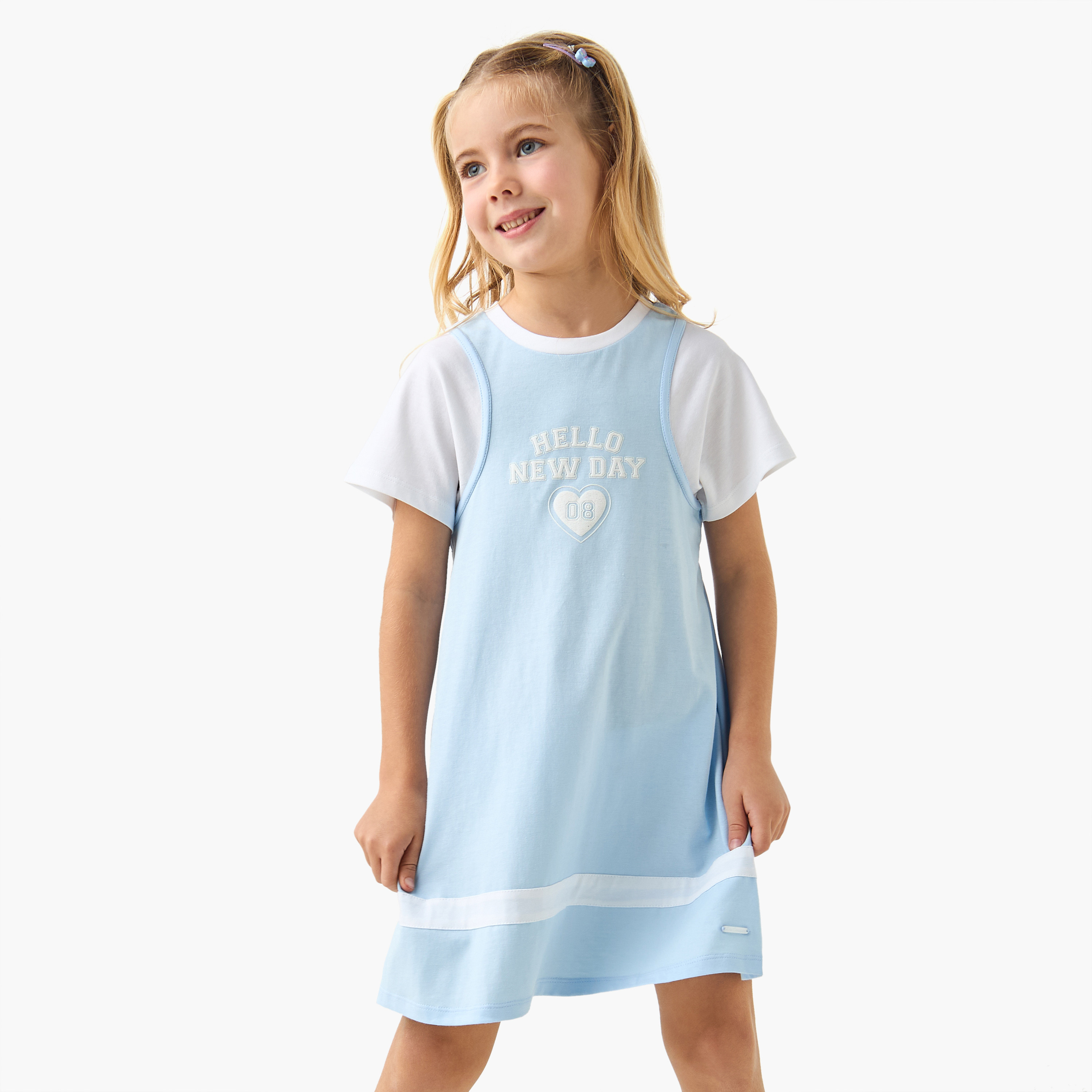 Lee Cooper Slogan Print Round Neck T-shirt Dress with Short Sleeves-girls-clothing-dressesandjumpsuits-image-1