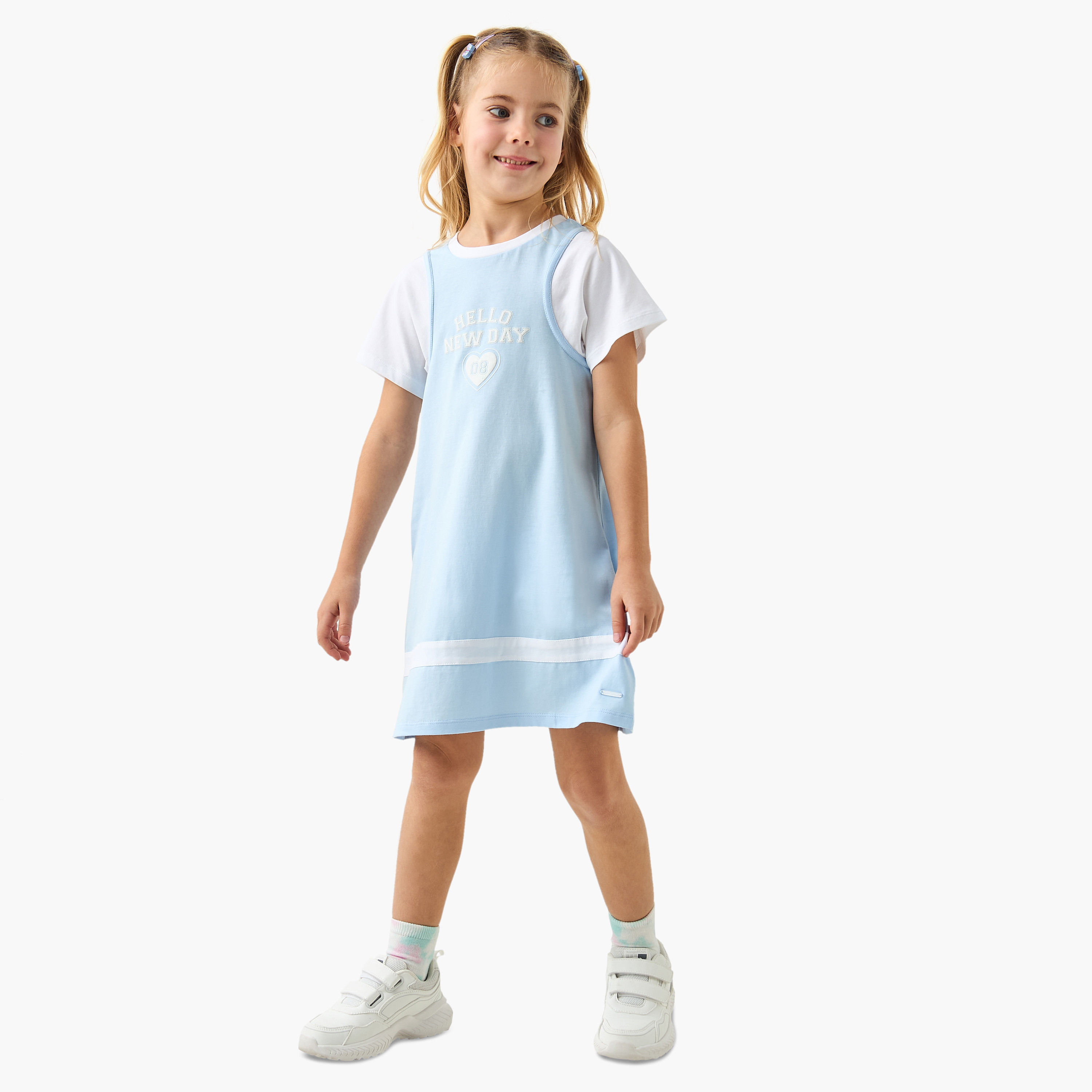 Lee Cooper Slogan Print Round Neck T-shirt Dress with Short Sleeves-girls-clothing-dressesandjumpsuits-image-2