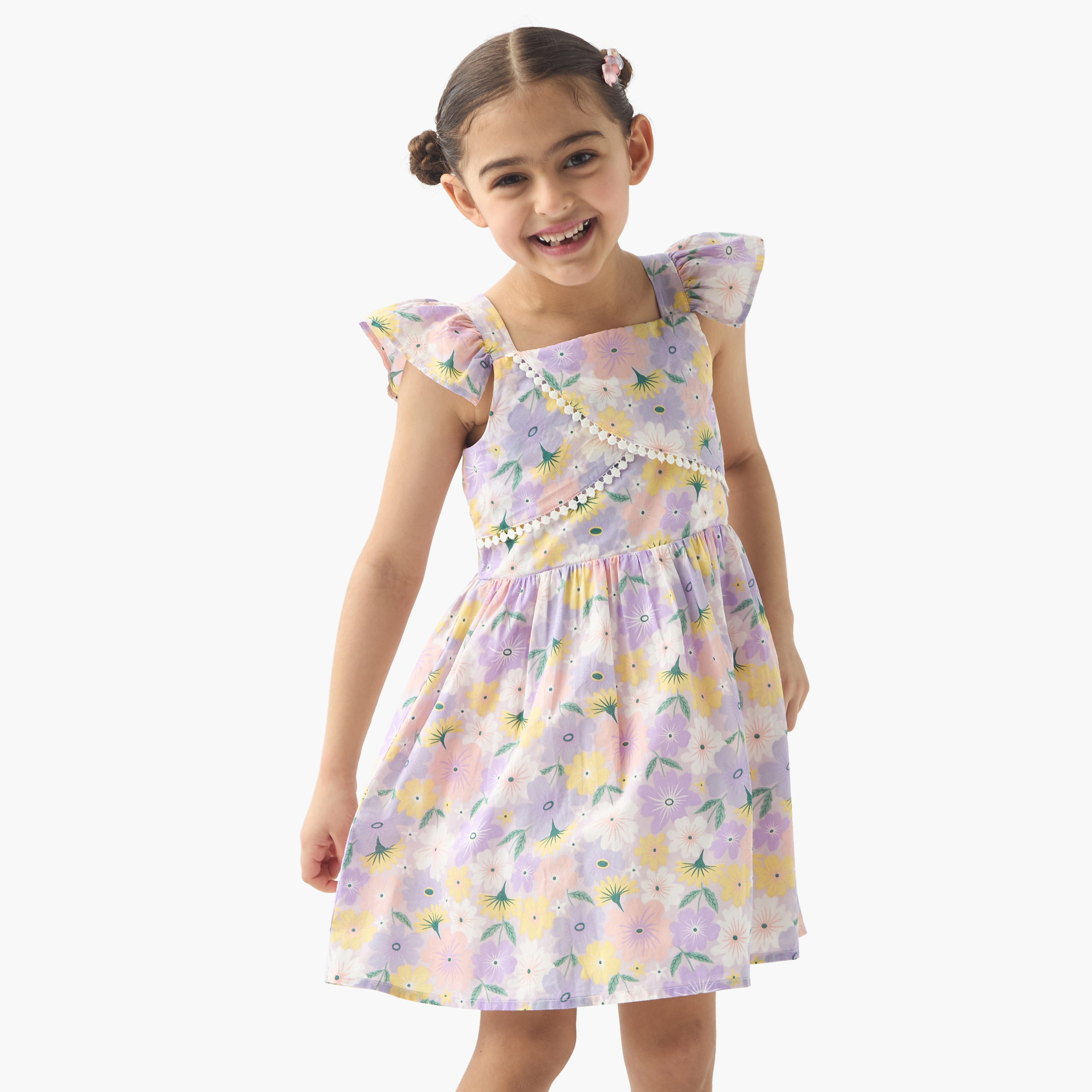 Lee Cooper All-Over Floral Print Sleeveless Dress with Ruffles-girls-clothing-dressesandjumpsuits-image-1