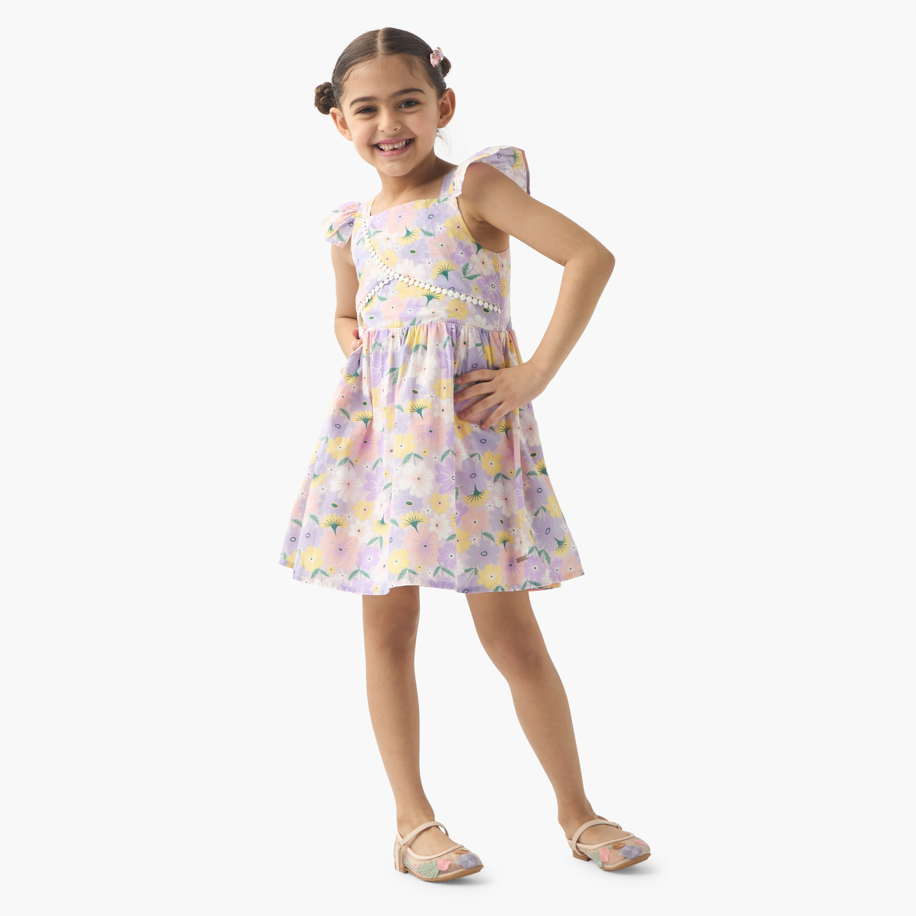 Lee Cooper All-Over Floral Print Sleeveless Dress with Ruffles-girls-clothing-dressesandjumpsuits-image-2