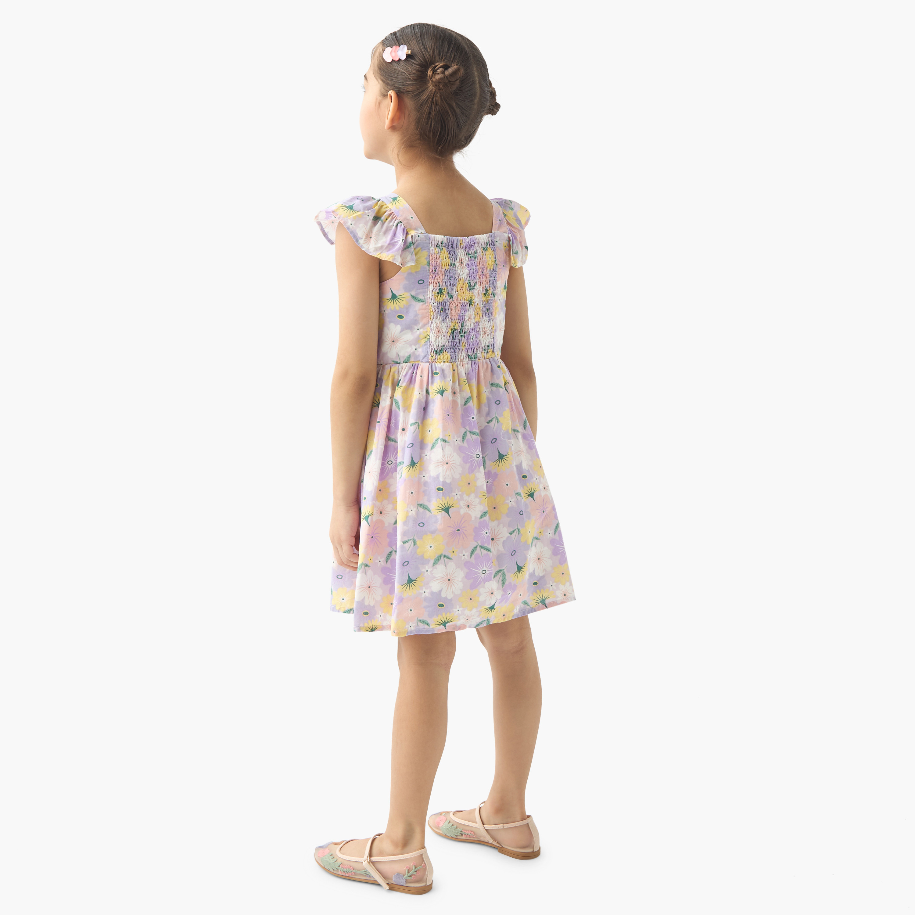 Lee Cooper All-Over Floral Print Sleeveless Dress with Ruffles-girls-clothing-dressesandjumpsuits-image-3