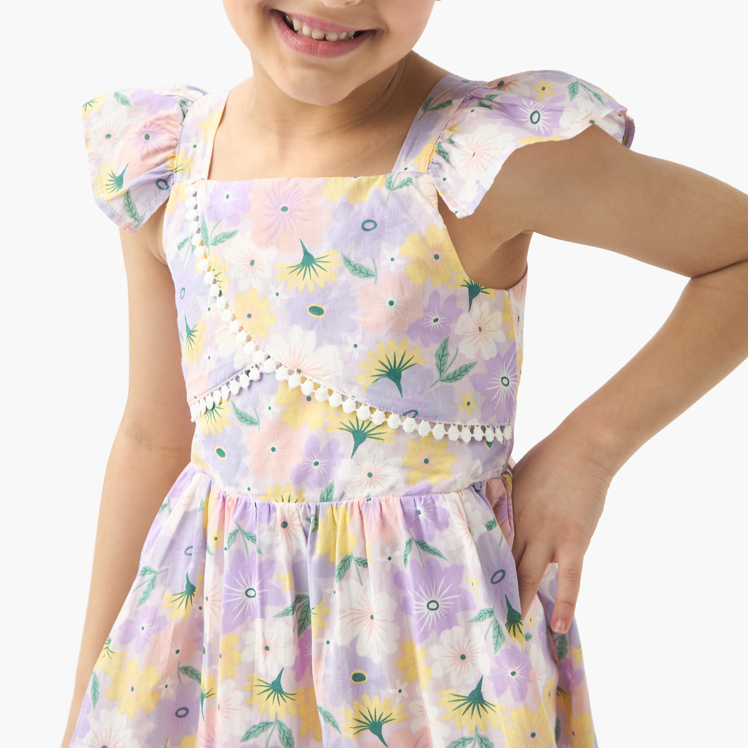 Lee Cooper All-Over Floral Print Sleeveless Dress with Ruffles-girls-clothing-dressesandjumpsuits-image-4