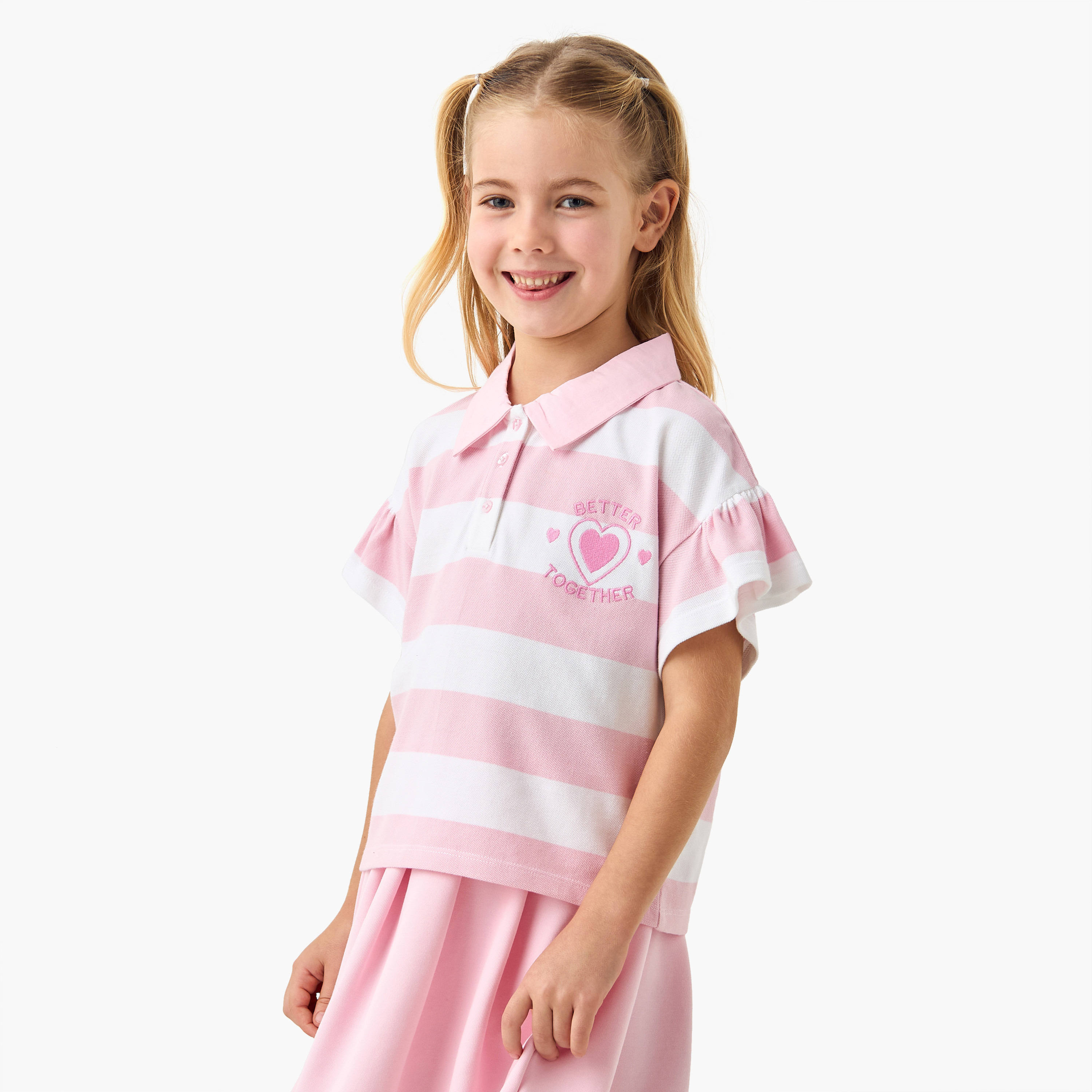 Lee Cooper Striped Polo T-shirt and Pleated Skirt Set-baby-girls-clothing-setsandcoords-image-2
