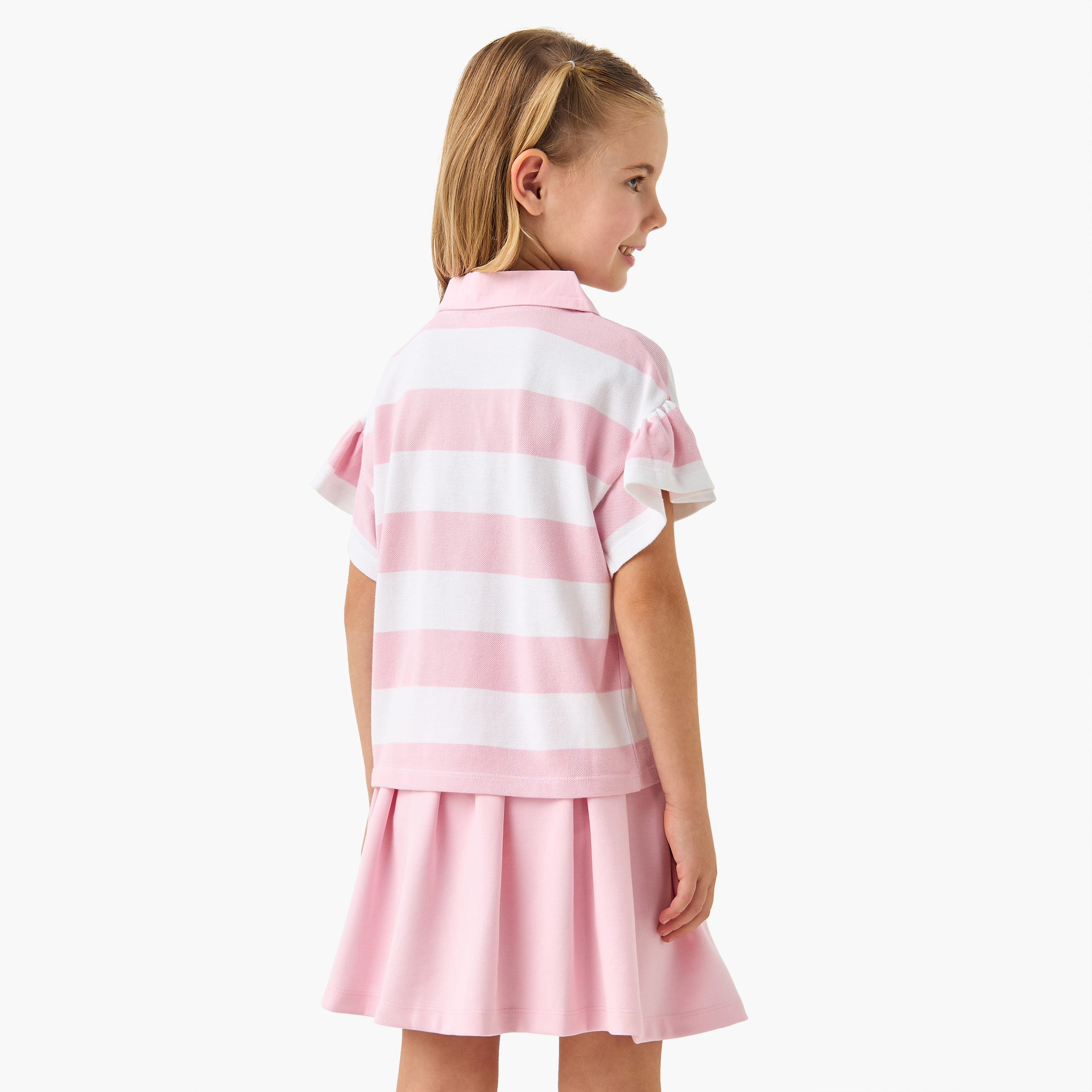Lee Cooper Striped Polo T-shirt and Pleated Skirt Set-baby-girls-clothing-setsandcoords-image-4