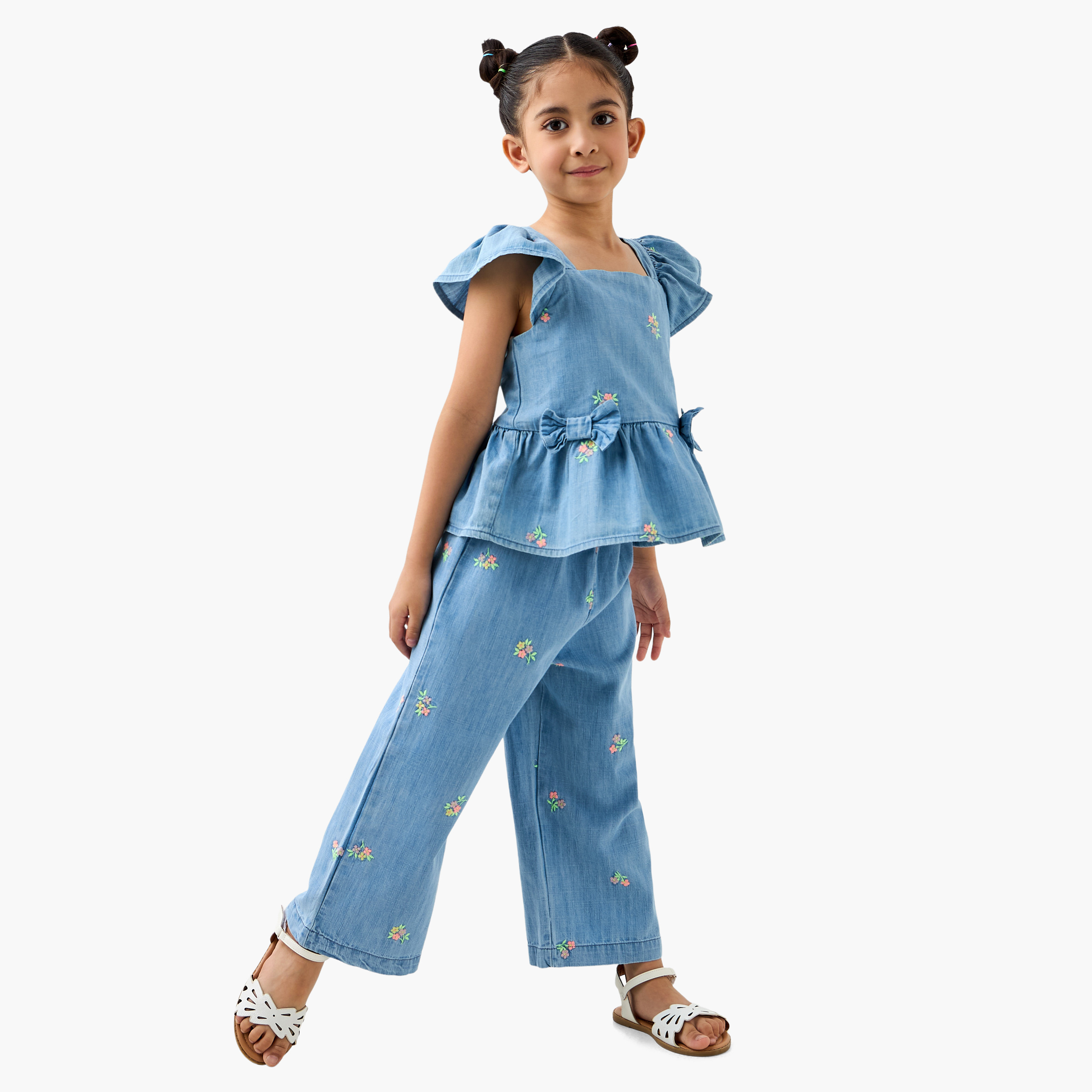 Lee Cooper Floral Embroidered Peplum Top and Pants Set-baby-girls-clothing-setsandcoords-image-1