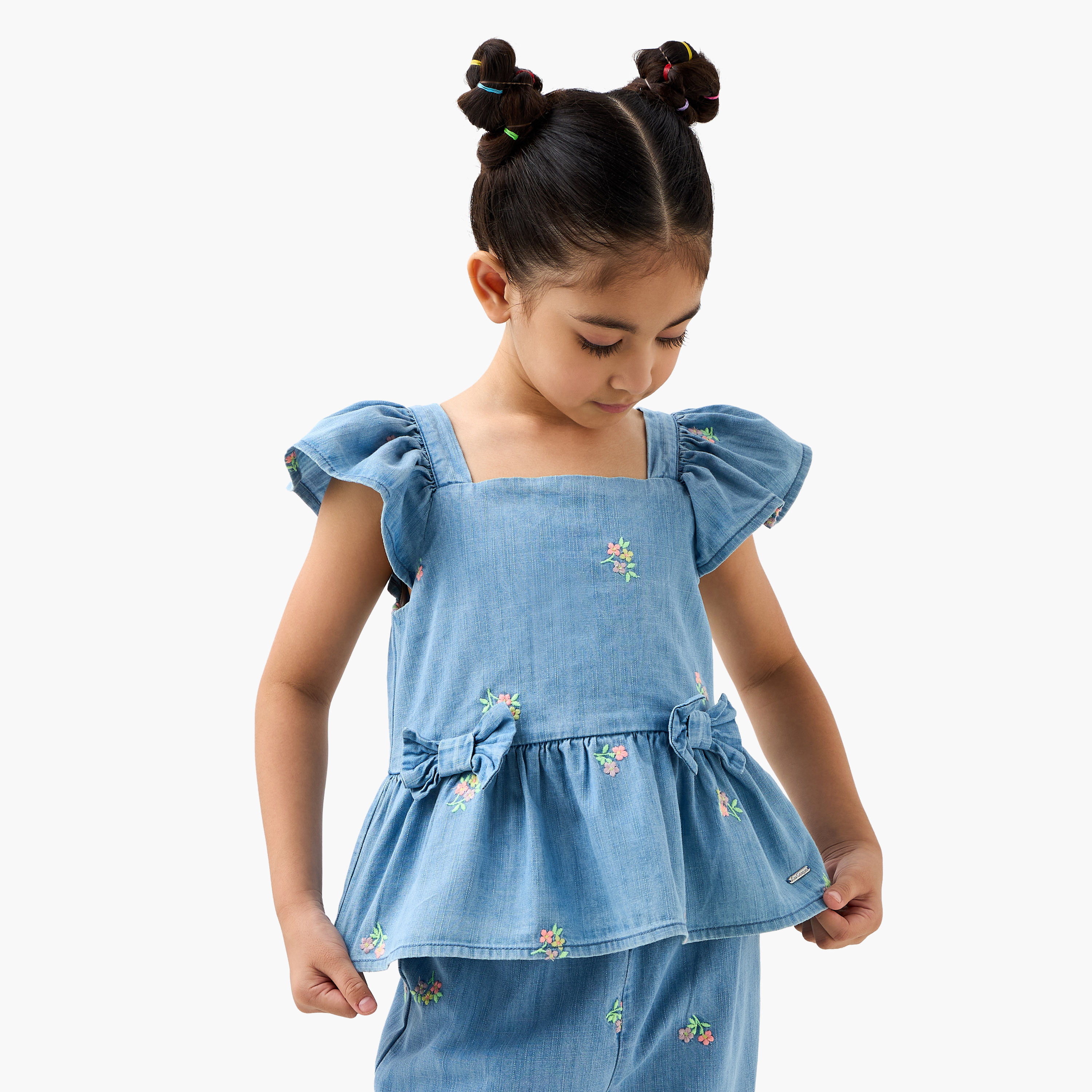 Lee Cooper Floral Embroidered Peplum Top and Pants Set-baby-girls-clothing-setsandcoords-image-2