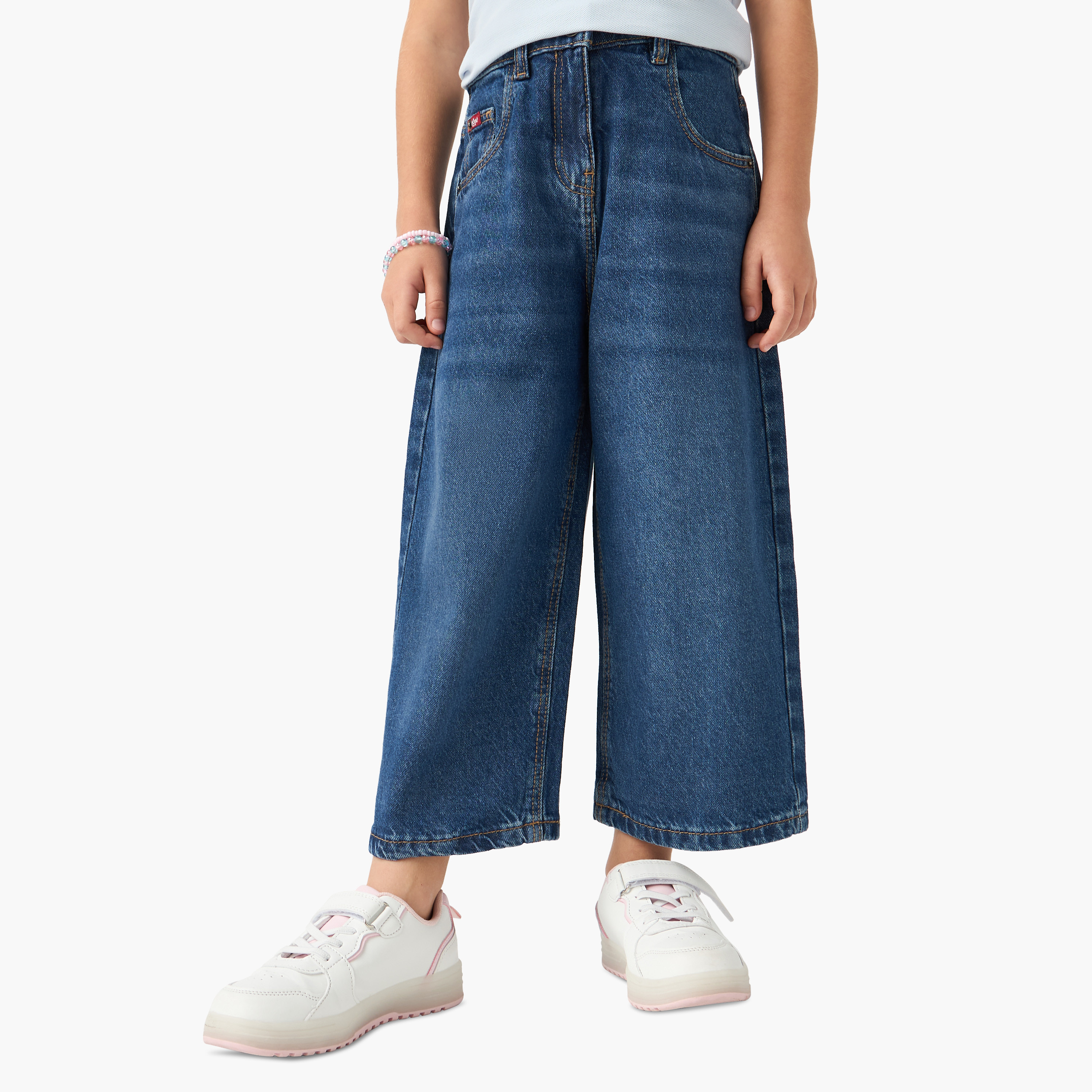 Lee Cooper Girls Solid Wide Leg Jeans with Pockets-girls-clothing-bottoms-jeansandjeggings-image-1