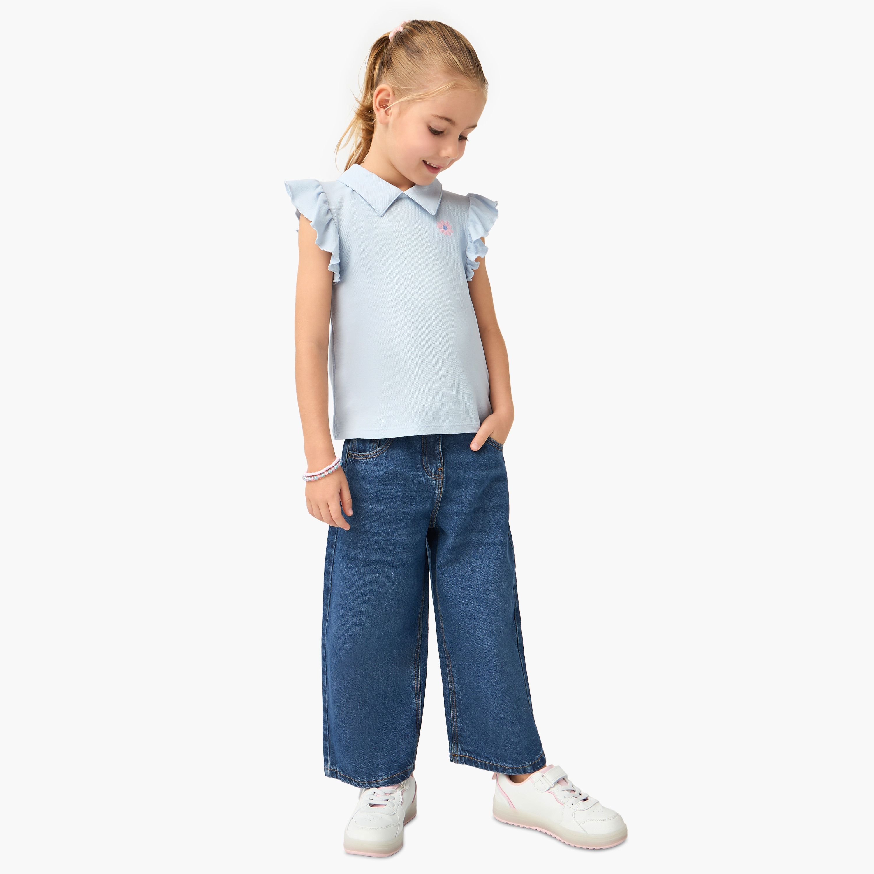 Lee Cooper Girls Solid Wide Leg Jeans with Pockets-girls-clothing-bottoms-jeansandjeggings-image-2