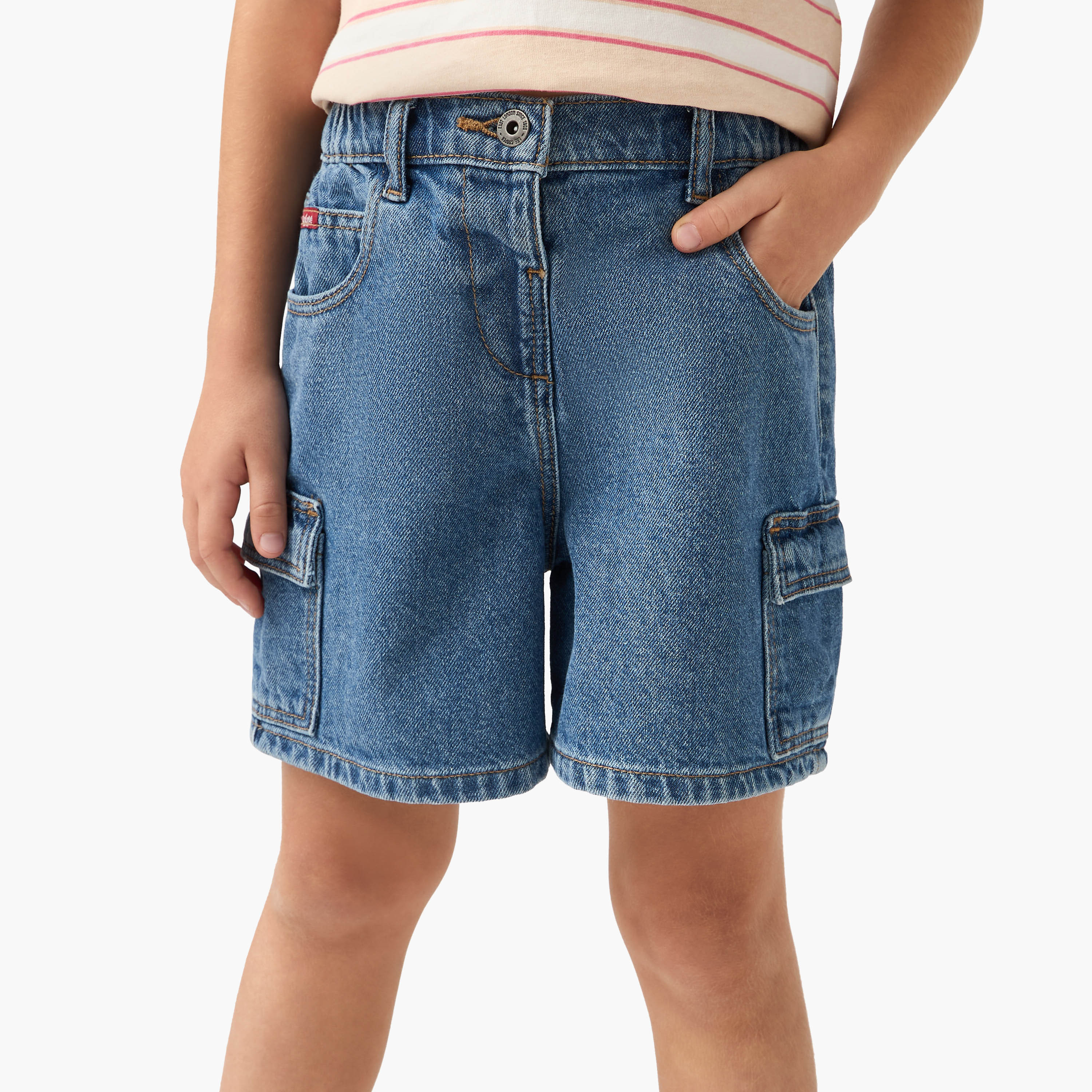 Lee Cooper Girls Solid Denim Shorts with Pockets-girls-clothing-bottoms-shorts-image-1