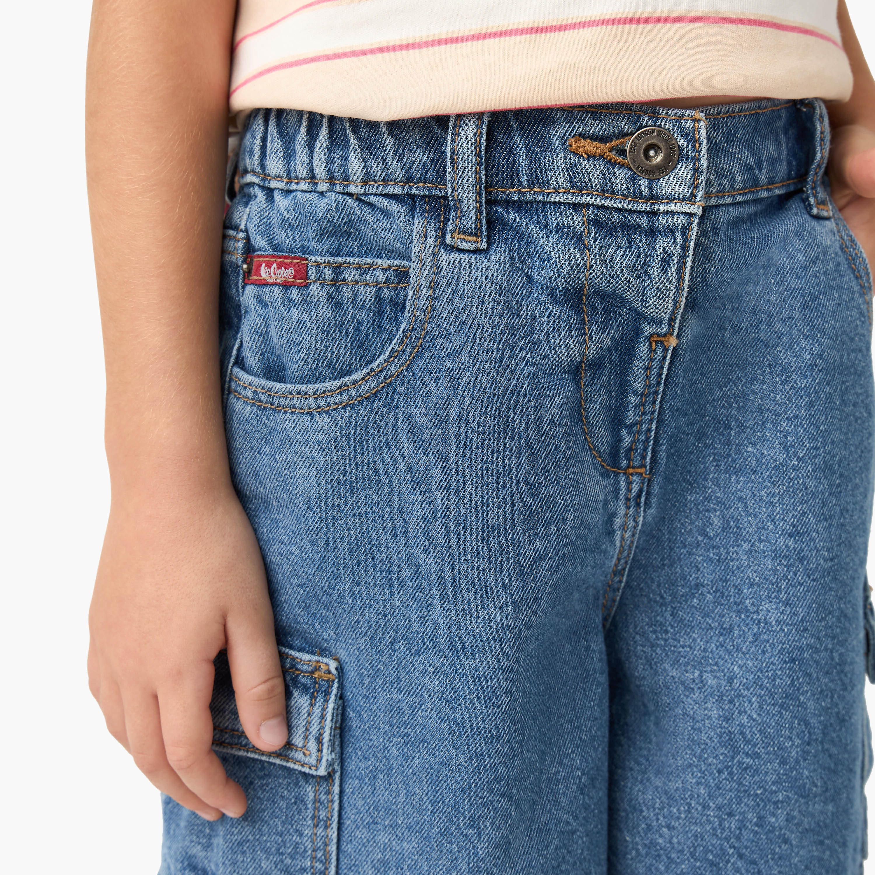 Lee Cooper Girls Solid Denim Shorts with Pockets-girls-clothing-bottoms-shorts-image-4
