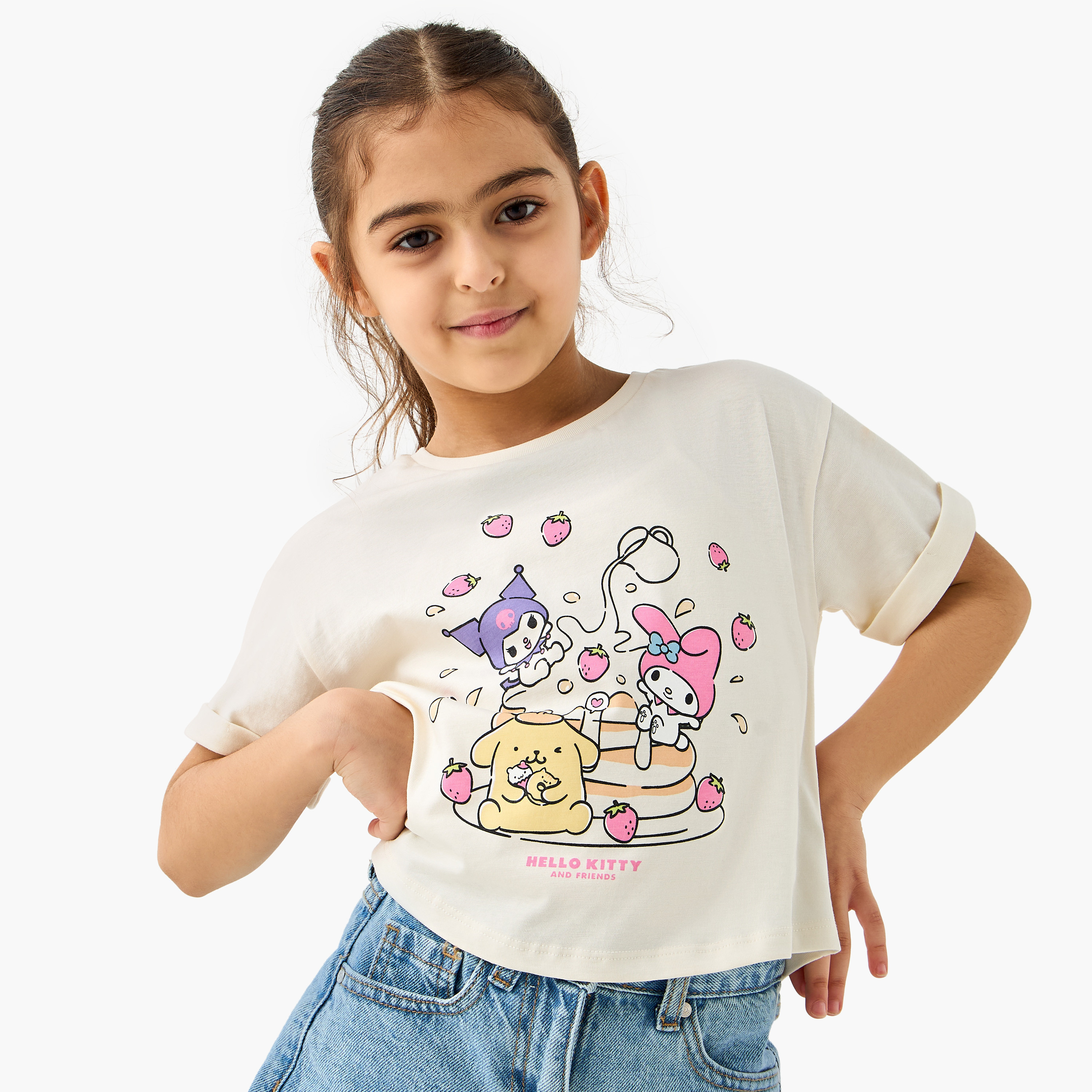 Sanrio Hello Kitty and Friends Print T-Shirt with Short Sleeves-girls-clothing-tshirts-image-1