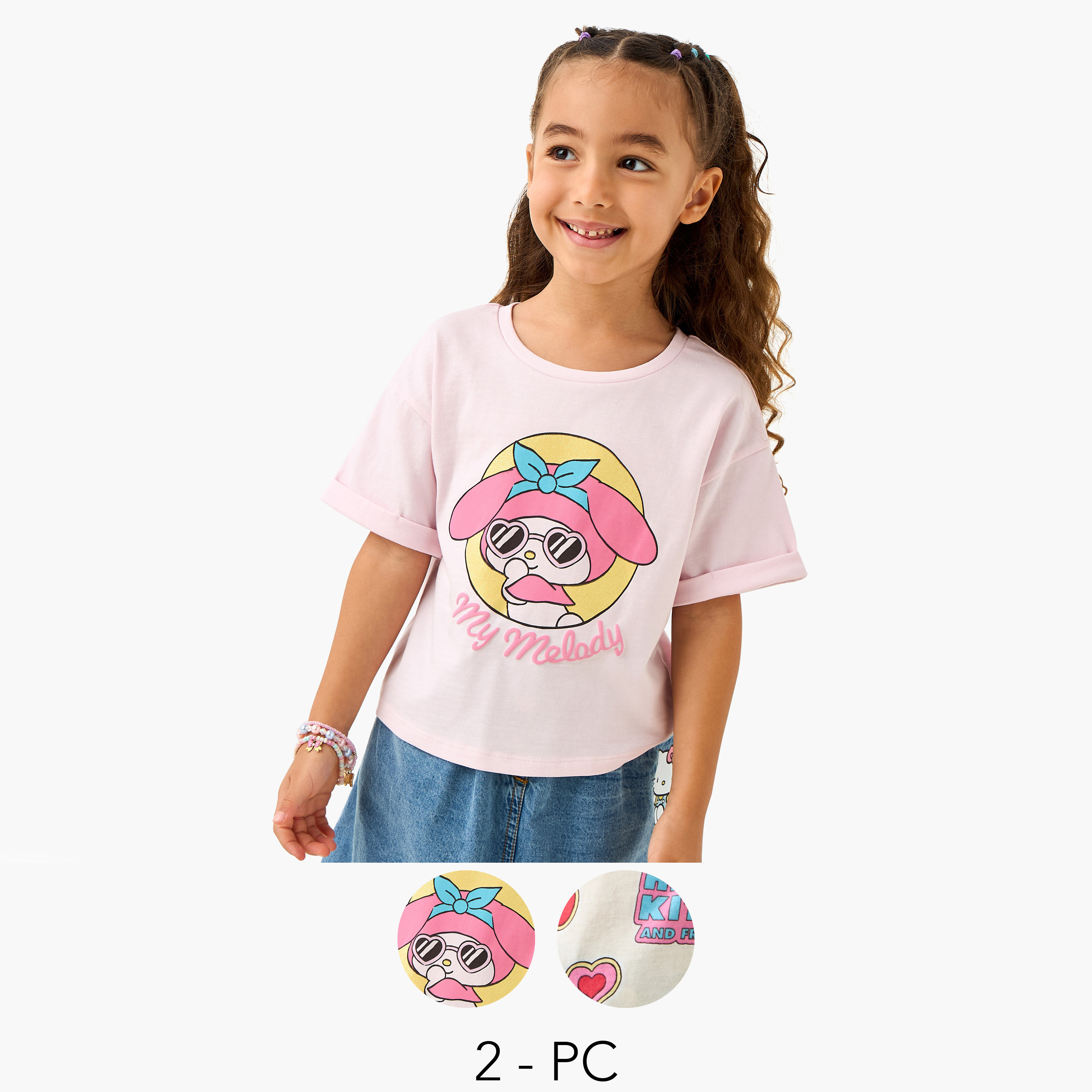Sanrio Printed T-shirt with Short Sleeves - Set of 2-girls-clothing-tshirts-image-1