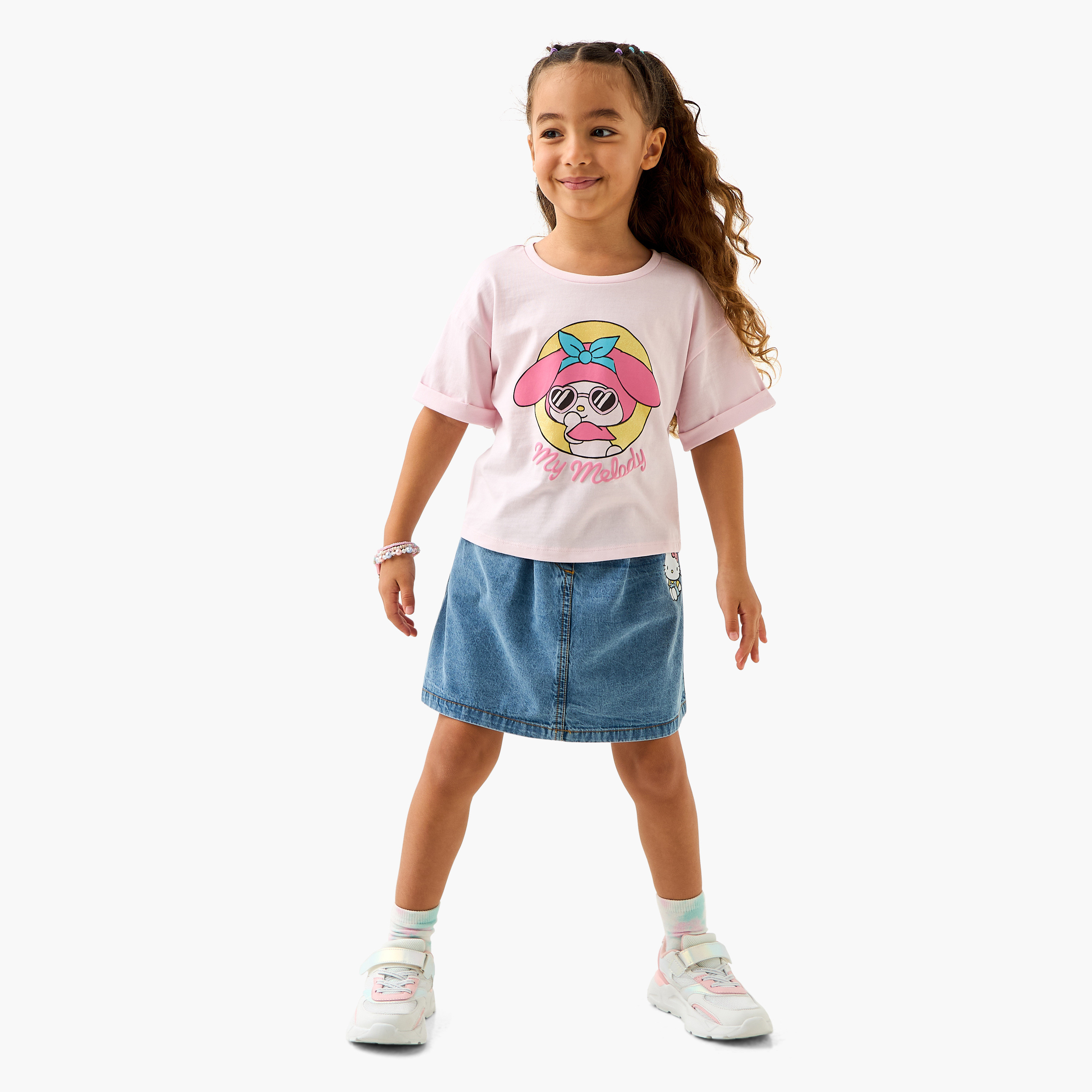 Sanrio Printed T-shirt with Short Sleeves - Set of 2-girls-clothing-tshirts-image-2