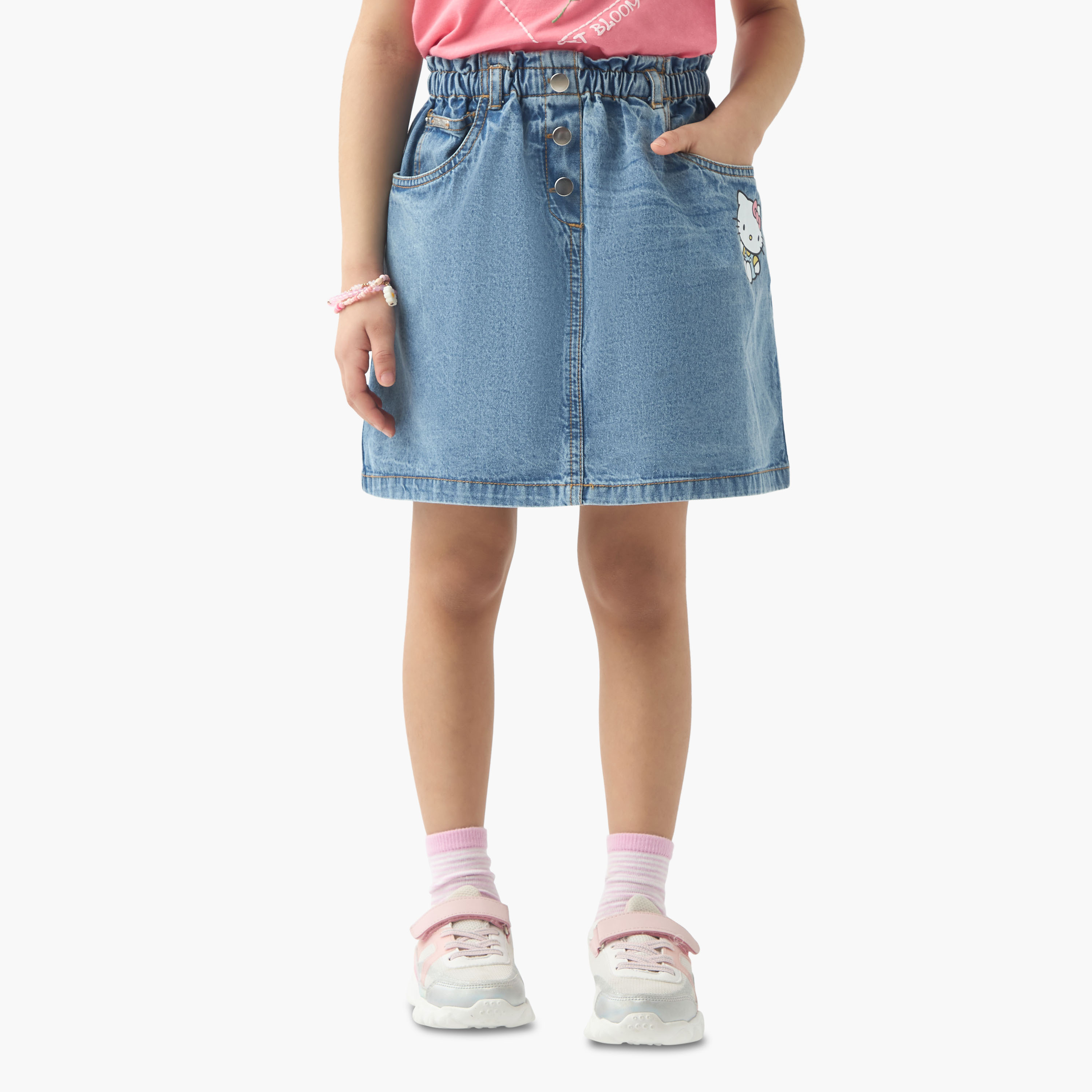 تنورة دينم بطبعات هالو كيتي وخصر مطاطي من سانريو-baby-girls-clothing-bottoms-skirts-image-1