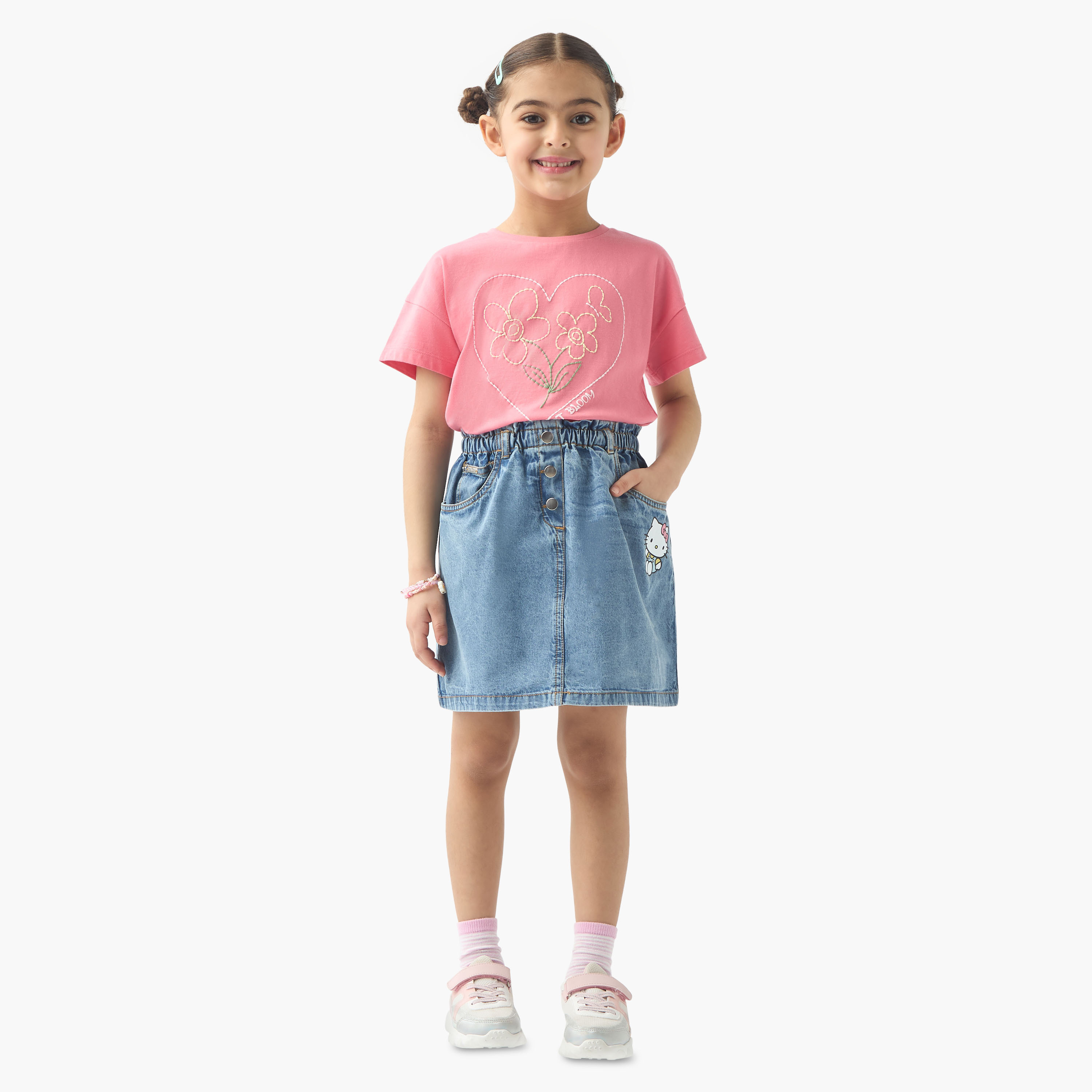 تنورة دينم بطبعات هالو كيتي وخصر مطاطي من سانريو-baby-girls-clothing-bottoms-skirts-image-2