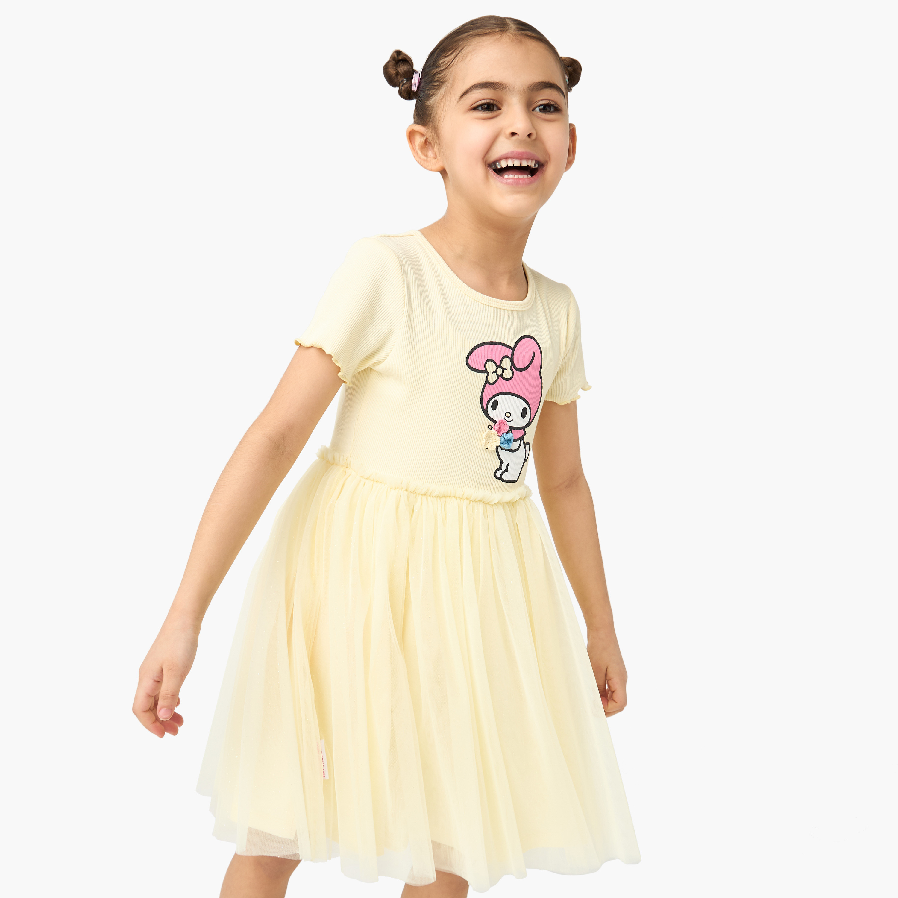 Sanrio My Melody Print Prom Dress with Short Sleeves-girls-clothing-dressesandjumpsuits-image-1