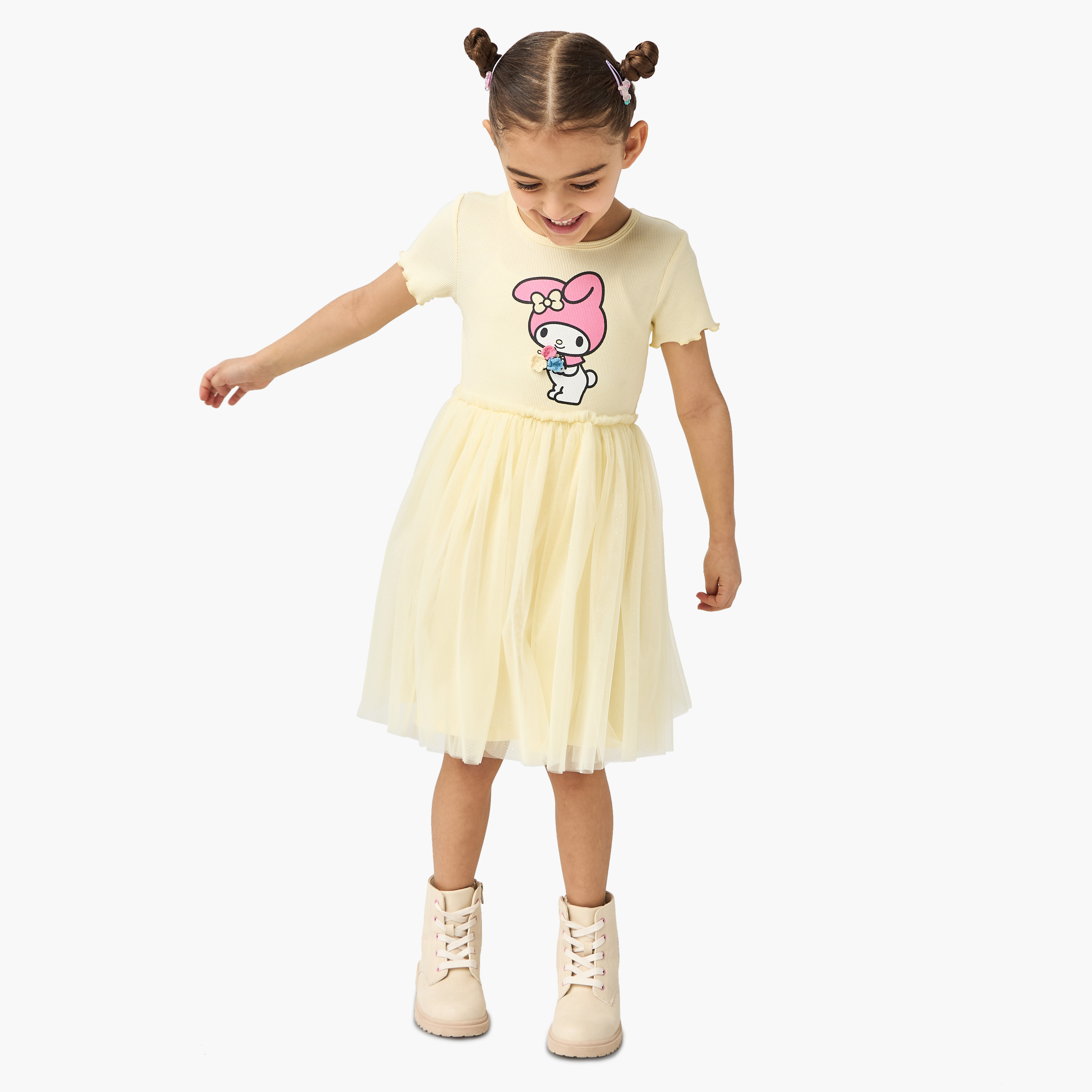 Sanrio My Melody Print Prom Dress with Short Sleeves-girls-clothing-dressesandjumpsuits-image-2