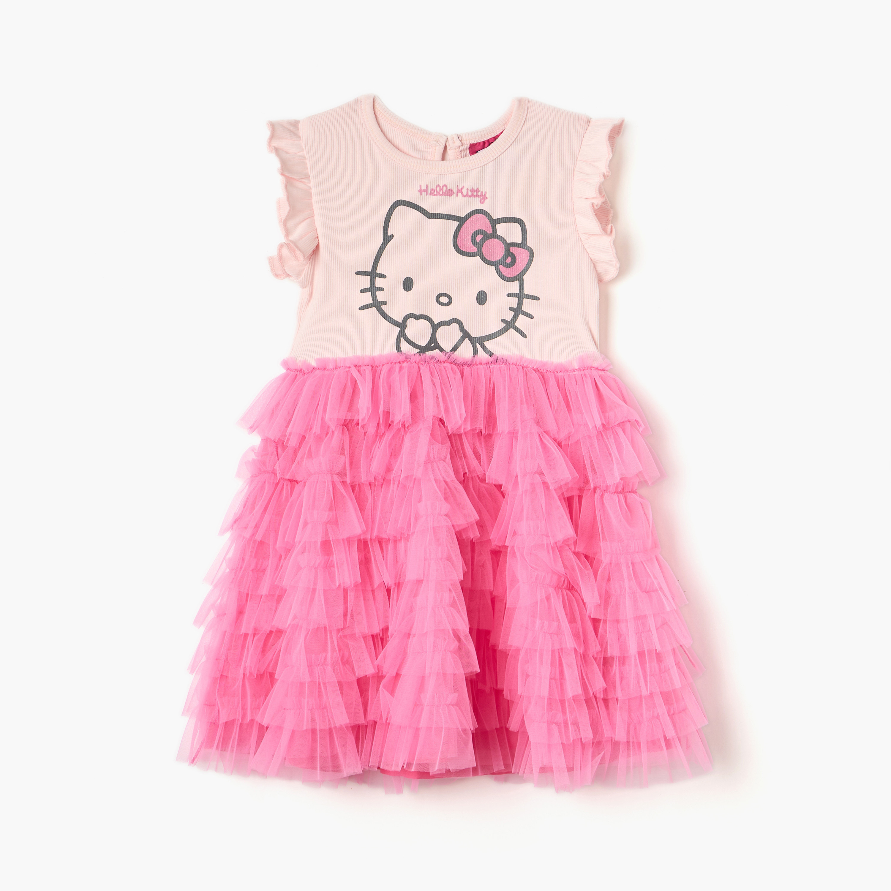 Sanrio Hello Kitty Print Dress with Ruffle Detail-girls-clothing-dressesandjumpsuits-image-1