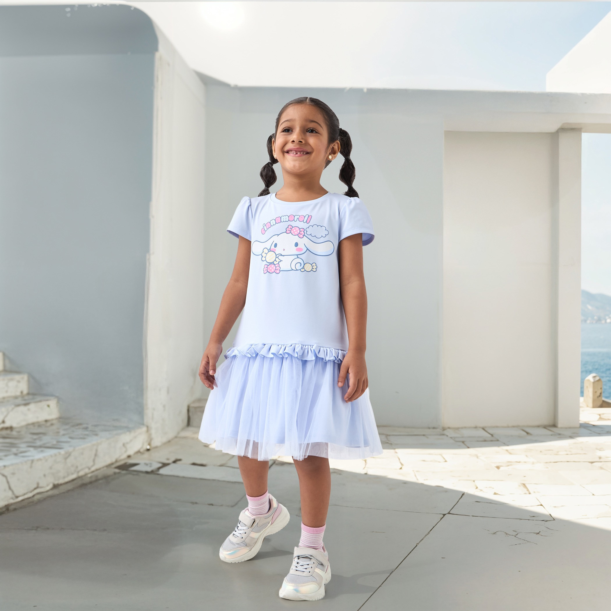 Sanrio Cinnamoroll Print Tulle Dress with Short Sleeves-girls-clothing-dressesandjumpsuits-image-2