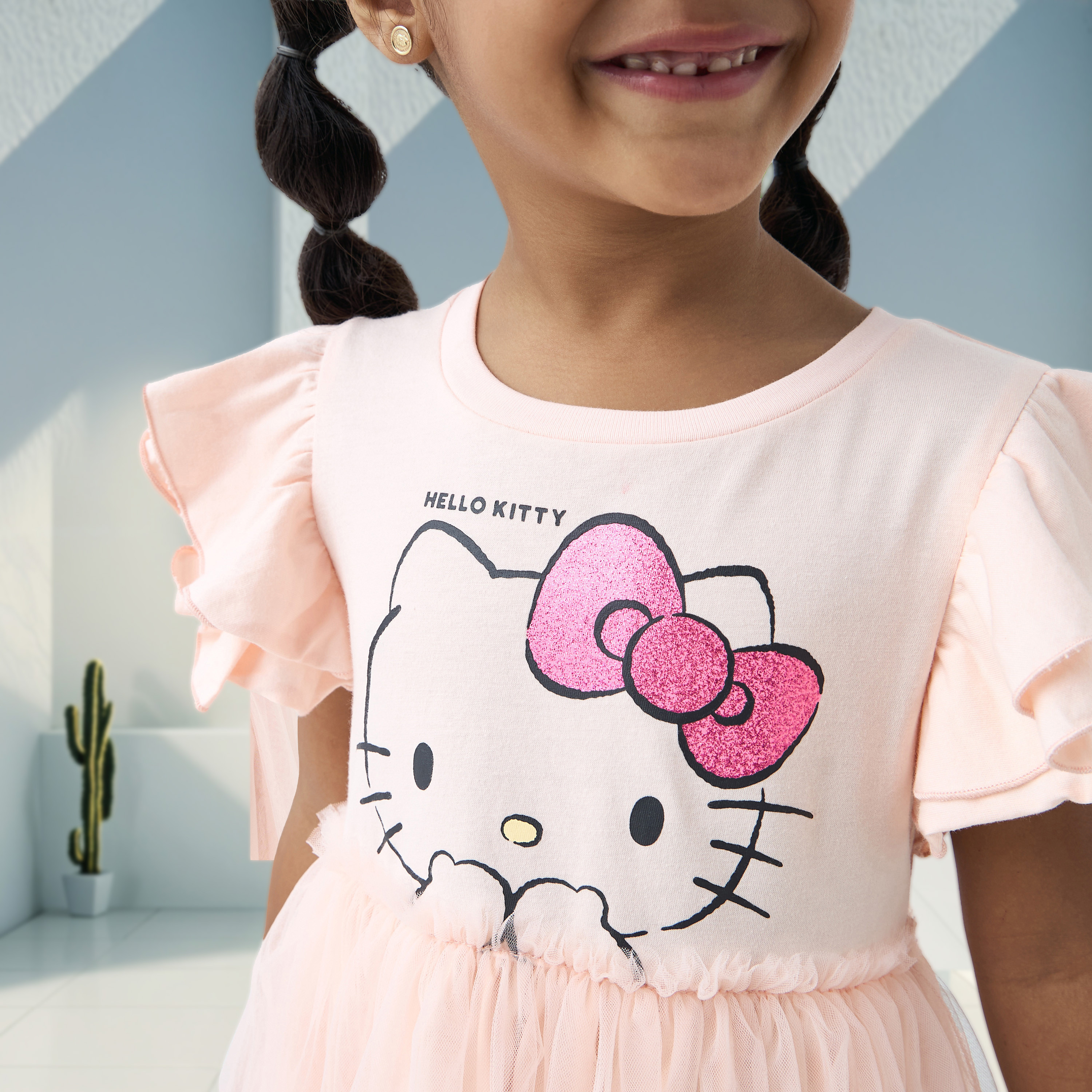 Sanrio Hello Kitty Print Tulle Dress with Flutter Sleeves-girls-clothing-dressesandjumpsuits-image-4