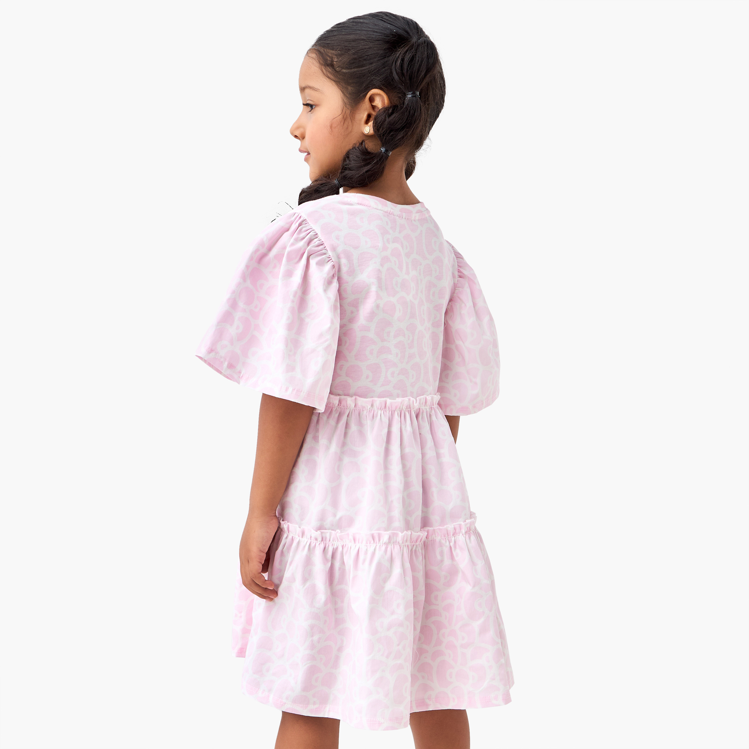 Sanrio Hello Kitty Print Tiered Dress with Short Sleeves-girls-clothing-dressesandjumpsuits-image-3