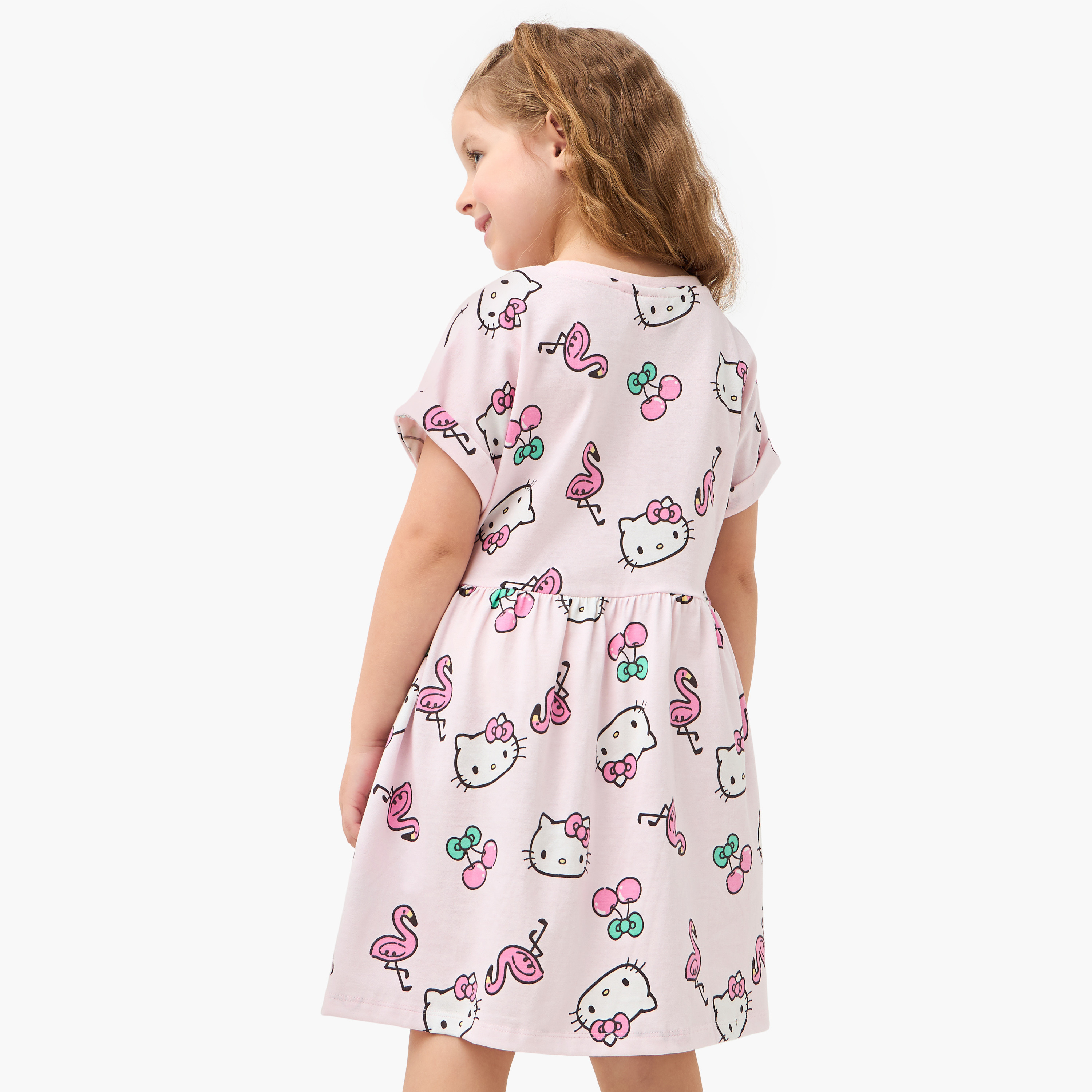Sanrio Hello Kitty Print A-line Dress with Round Neck and Short Sleeves-girls-clothing-dressesandjumpsuits-image-3
