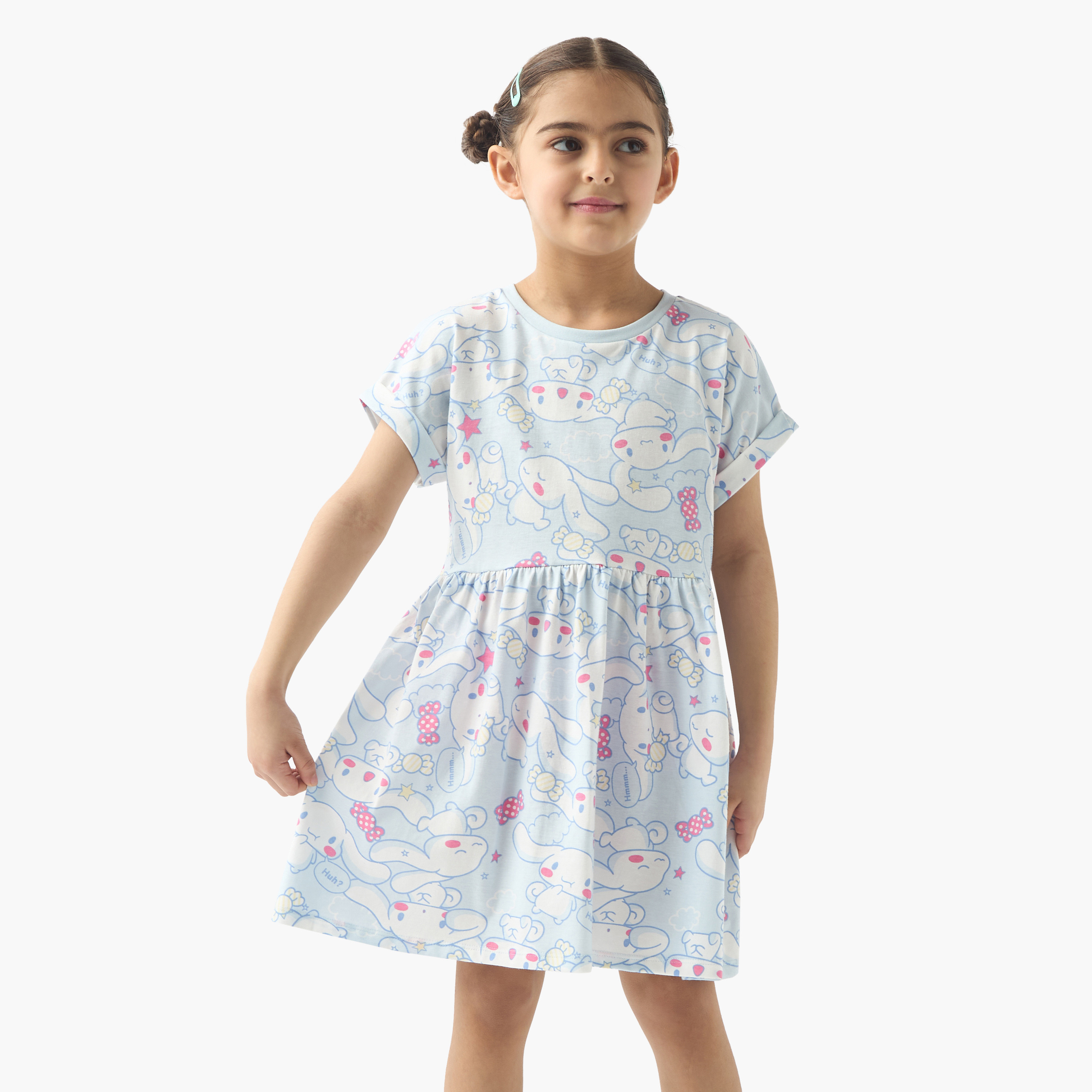 Sanrio All-Over Bunny Print Dress with Extended Sleeves-girls-clothing-dressesandjumpsuits-image-1