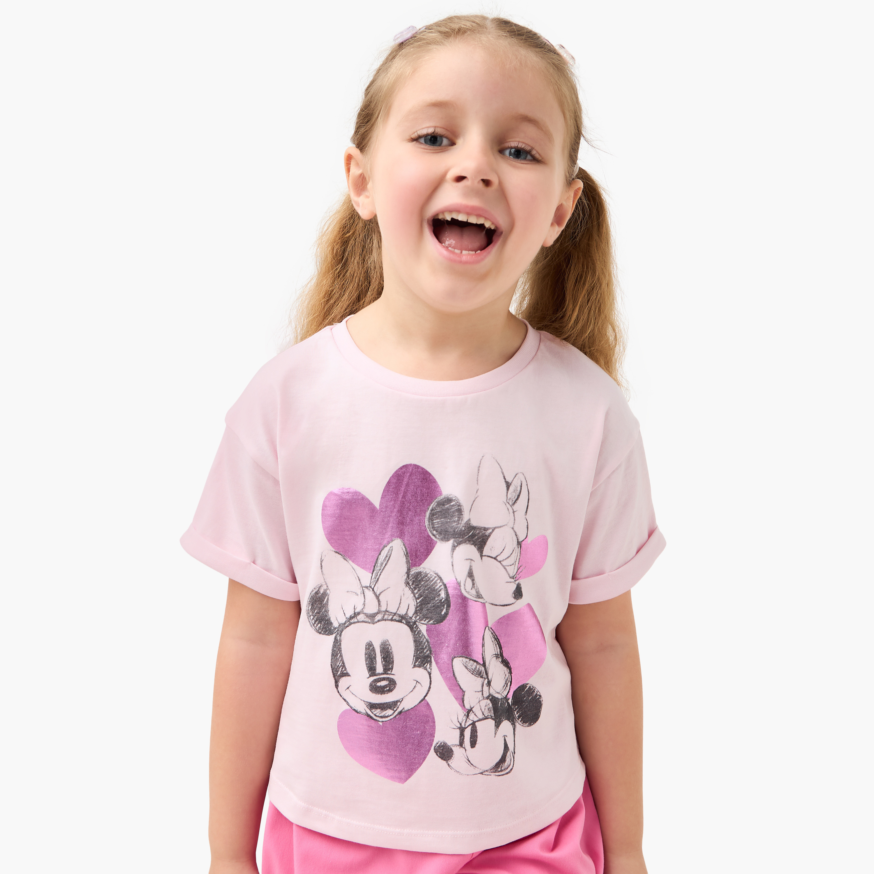 Disney Minnie Mouse Print T-shirt with Short Sleeves-girls-clothing-tshirts-image-1