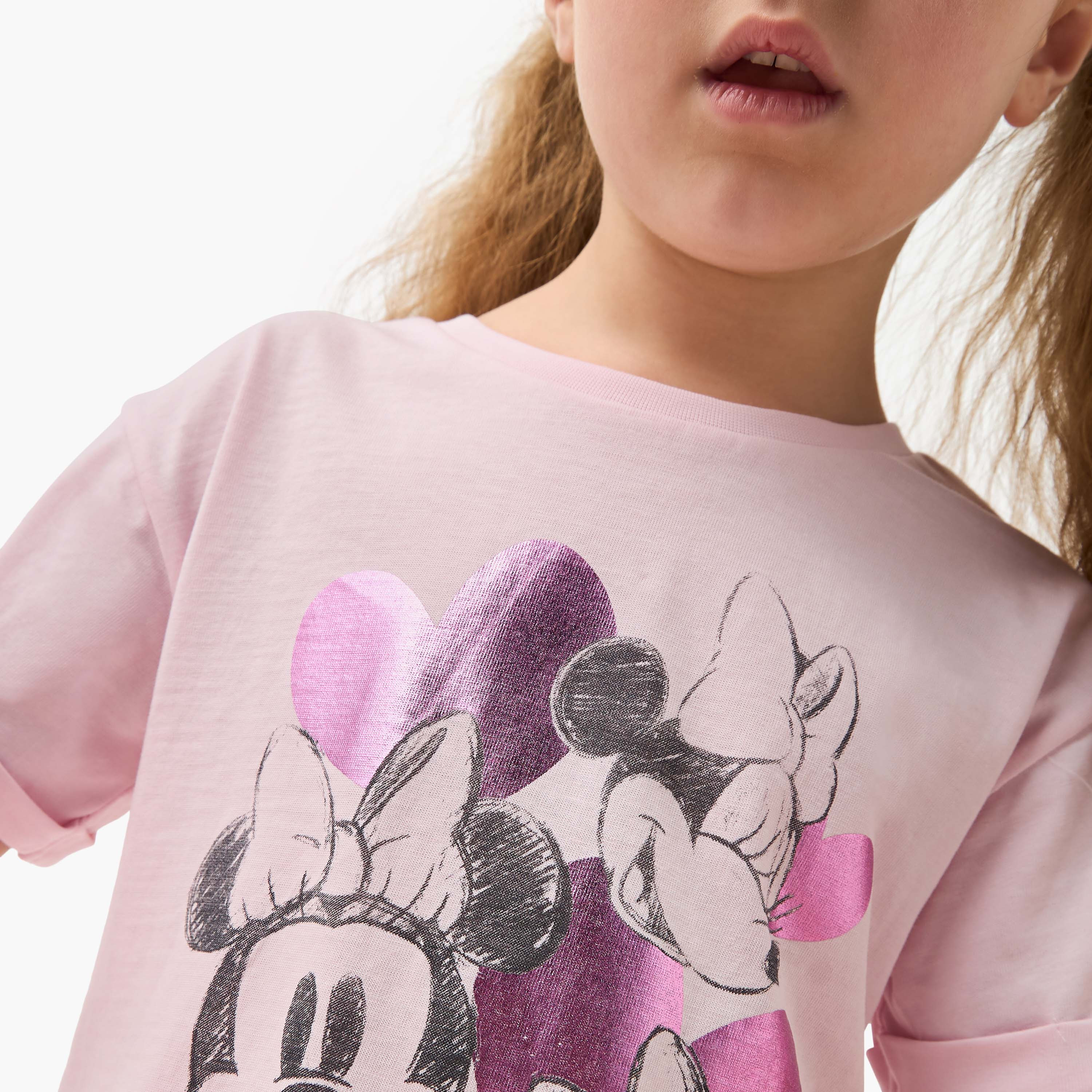 Disney Minnie Mouse Print T-shirt with Short Sleeves-girls-clothing-tshirts-image-4