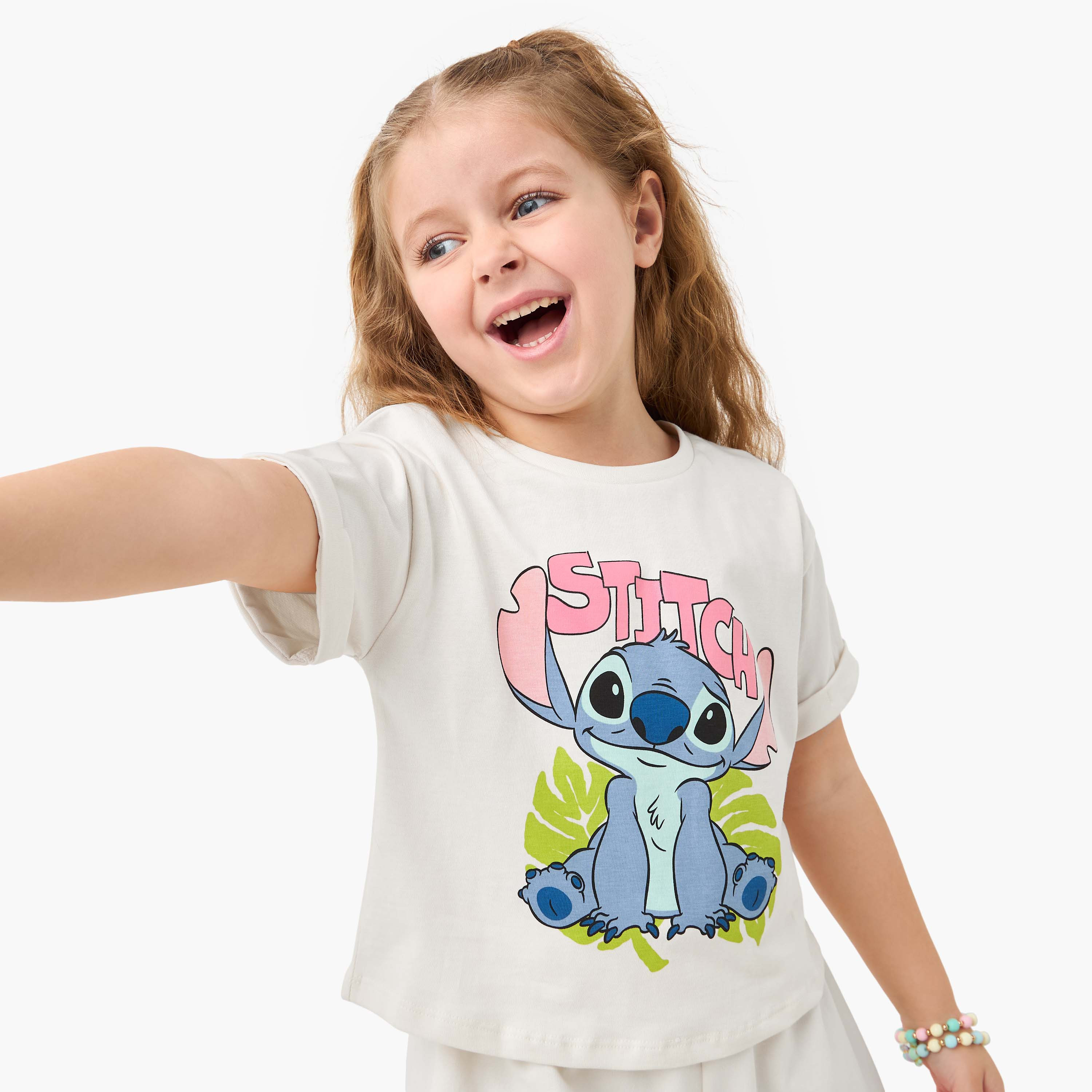 Disney Stitch Print T-shirt with Short Sleeves-girls-clothing-tshirts-image-1