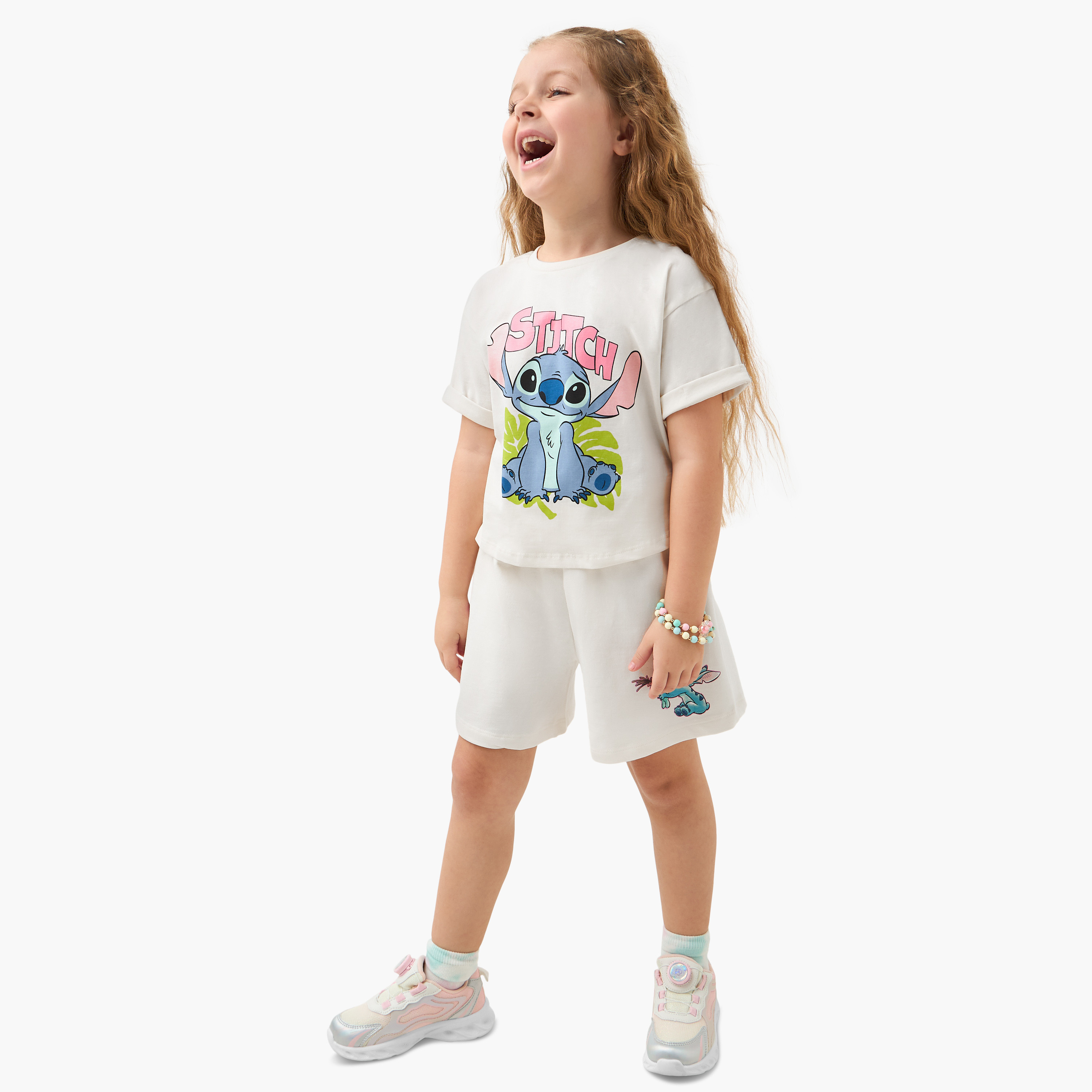 Disney Stitch Print T-shirt with Short Sleeves-girls-clothing-tshirts-image-2